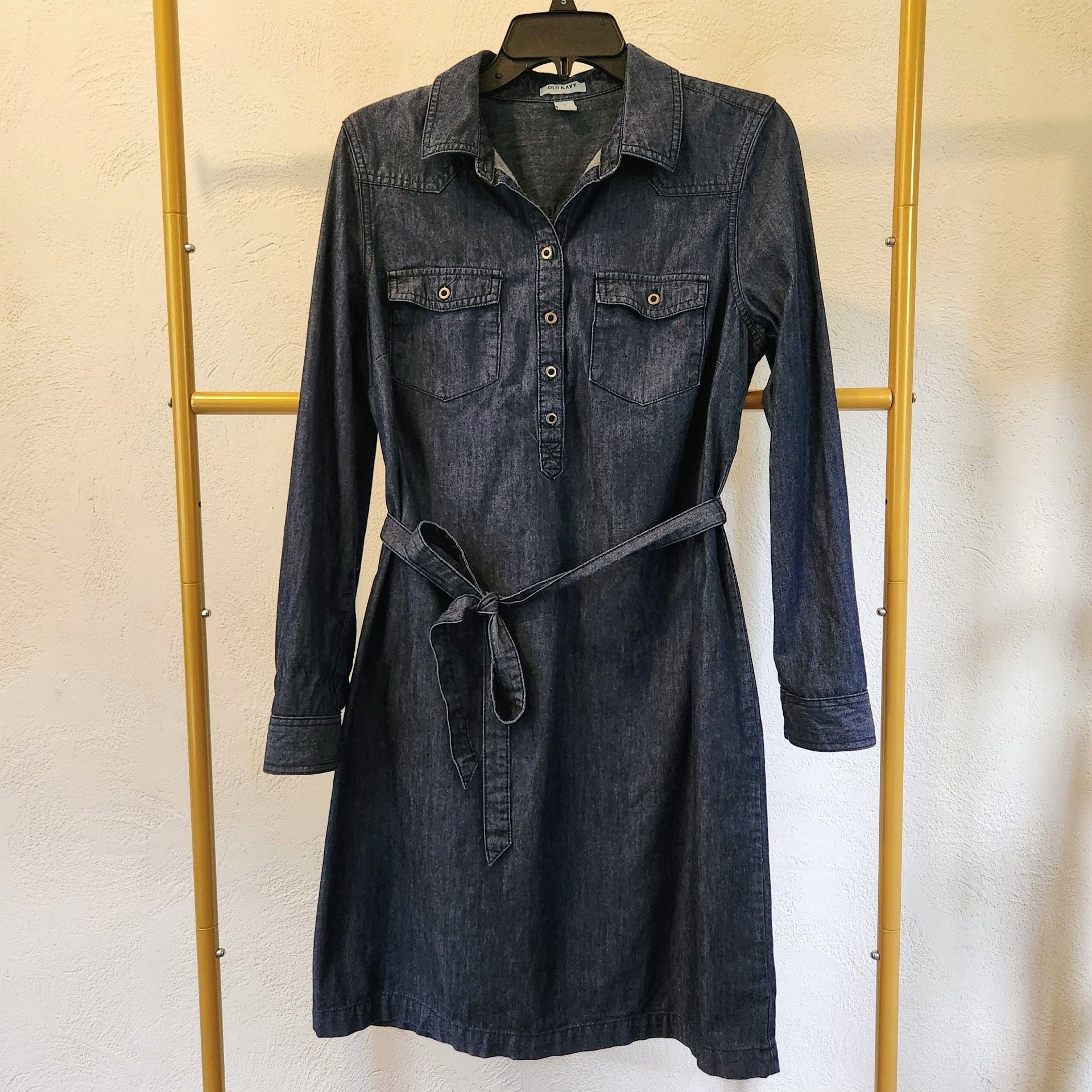 Old Navy Denim Dress Size M Blue Long Sleeve Belted Shirt Dress 2