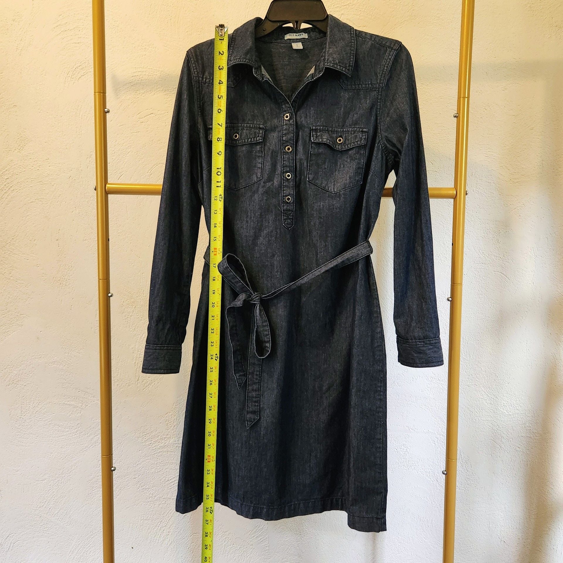 Old Navy Denim Dress Size M Blue Long Sleeve Belted Shirt Dress 4