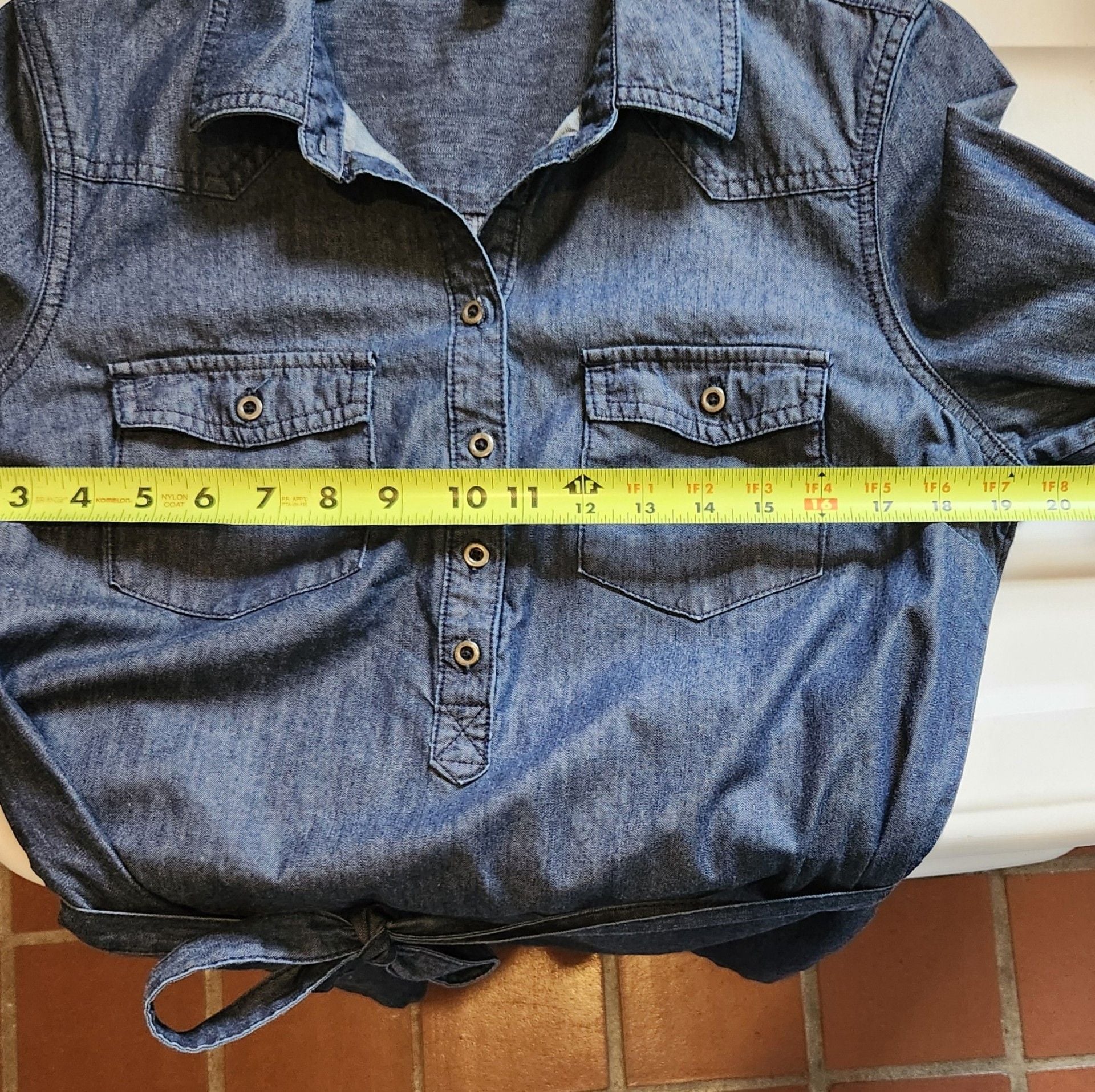 Old Navy Denim Dress Size M Blue Long Sleeve Belted Shirt Dress 6