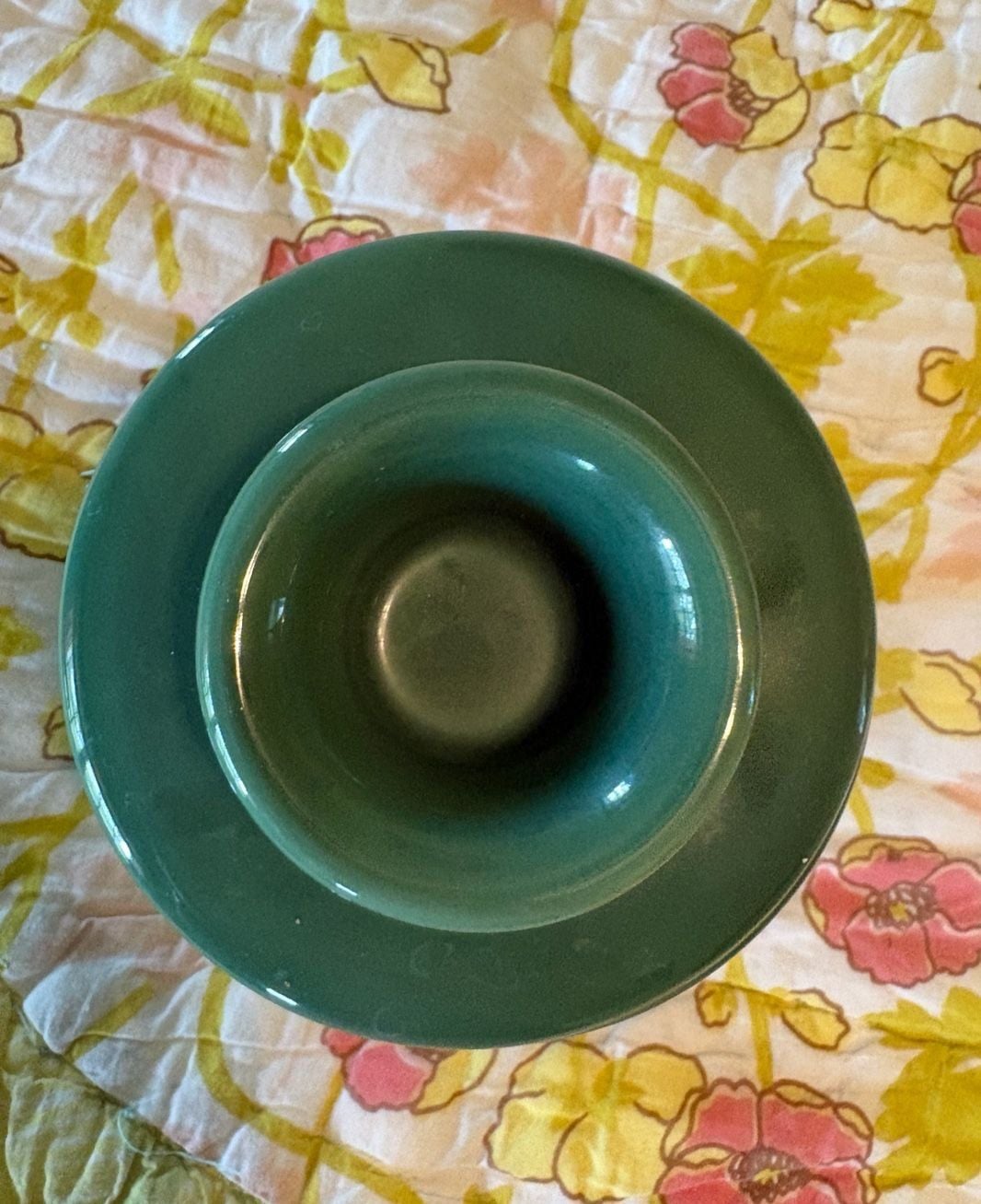 EUC Green Ceramic Butter Bell Crock with Embossed Leaf Scroll Design 2