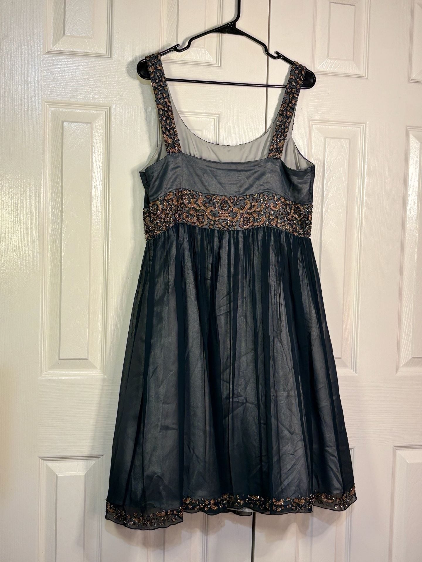 Adrianna Papell Evening Dress Size 14 Blue Beaded Silk Short Cocktail Party 5