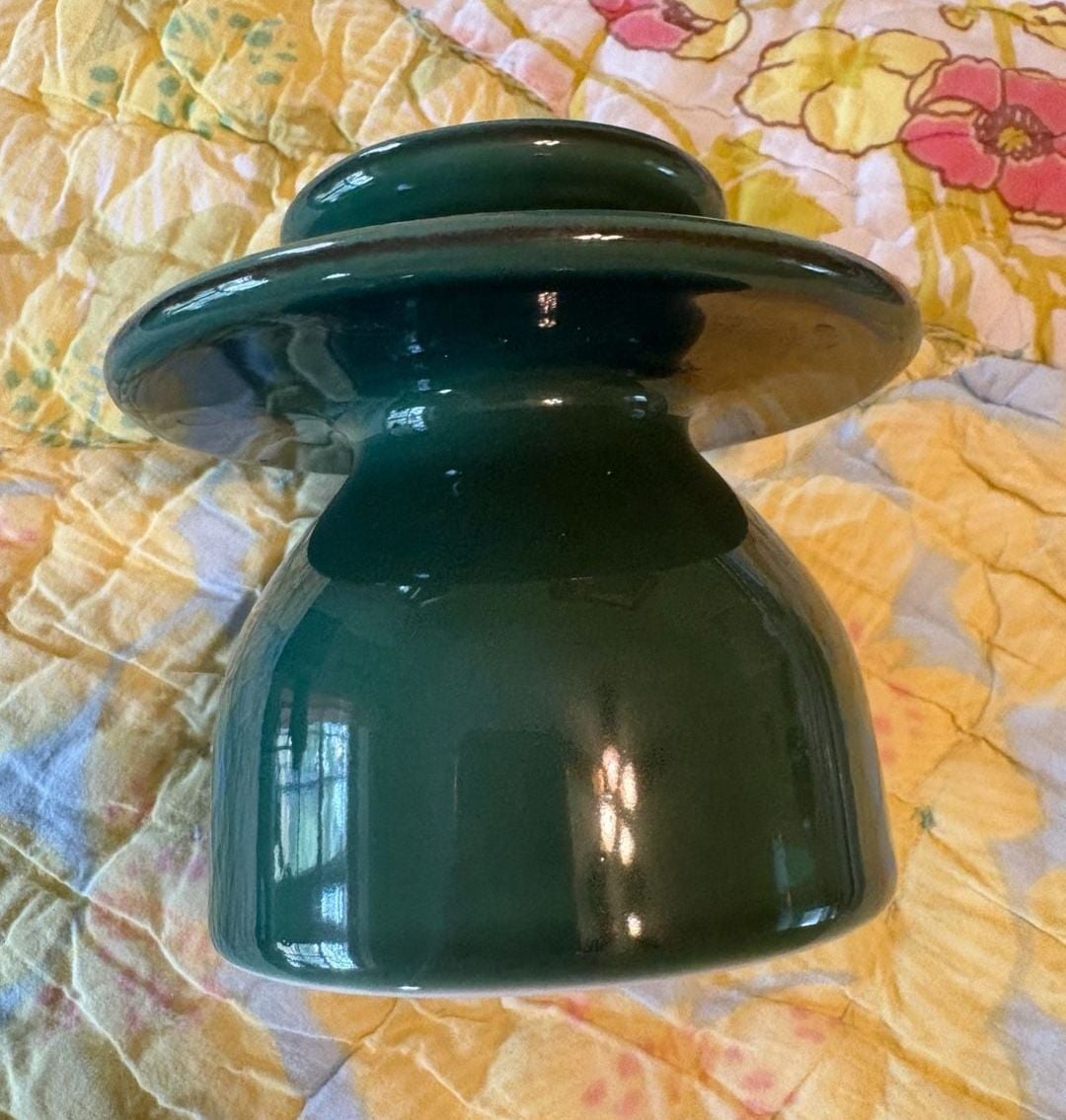 EUC Green Ceramic Butter Bell Crock with Embossed Leaf Scroll Design 3