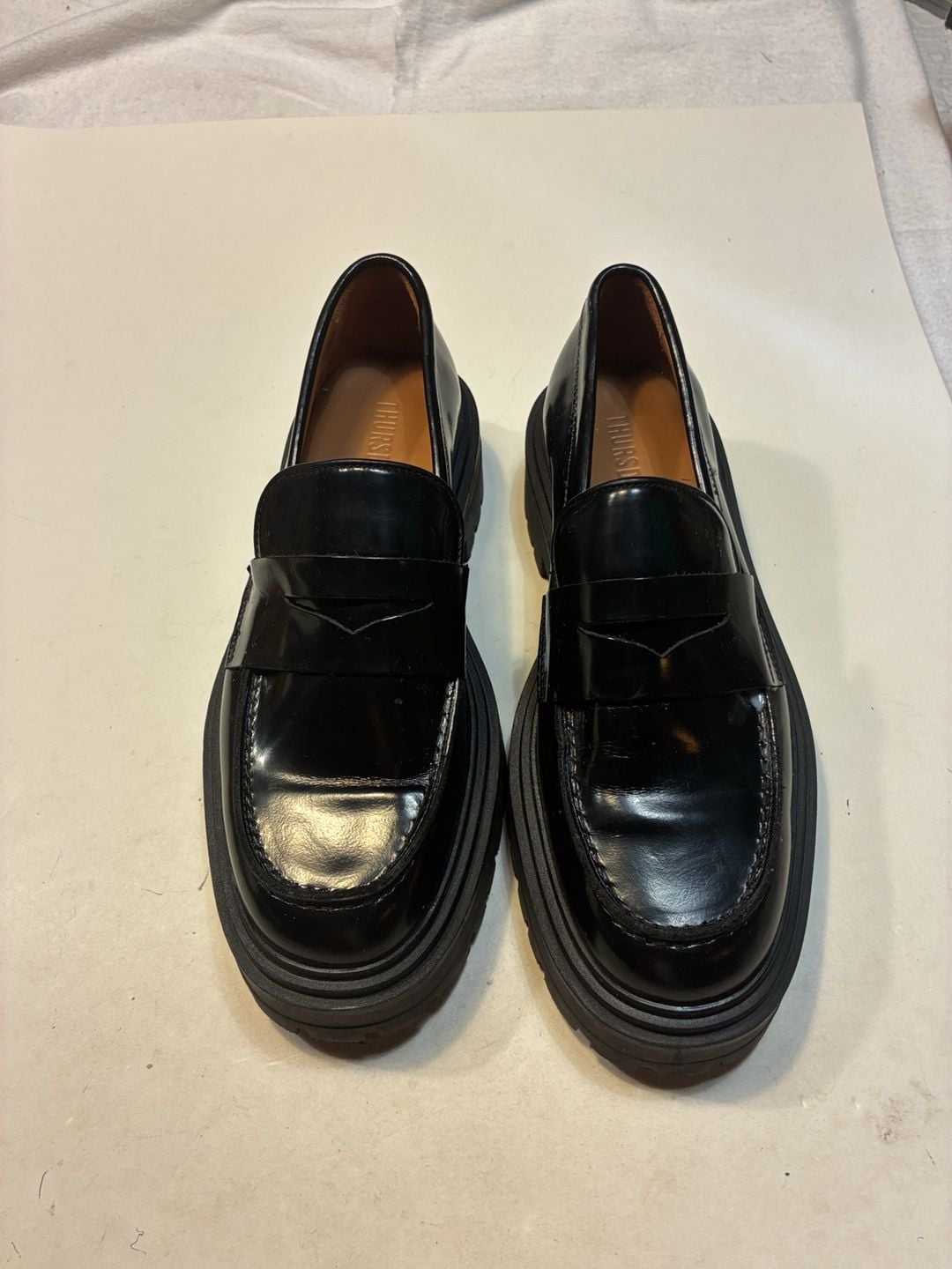 Thursday Boot Co Black Leather Lug Sole Penny Loafers 2