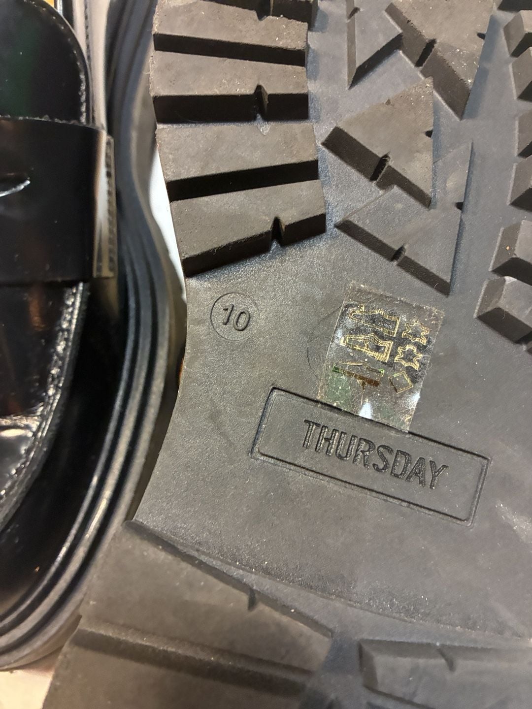 Thursday Boot Co Black Leather Lug Sole Penny Loafers 8