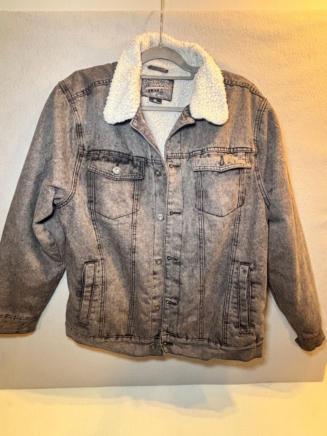 Brooklyn Cloth Sherpa Denim Jacket Size XL Acid Wash Gray 2