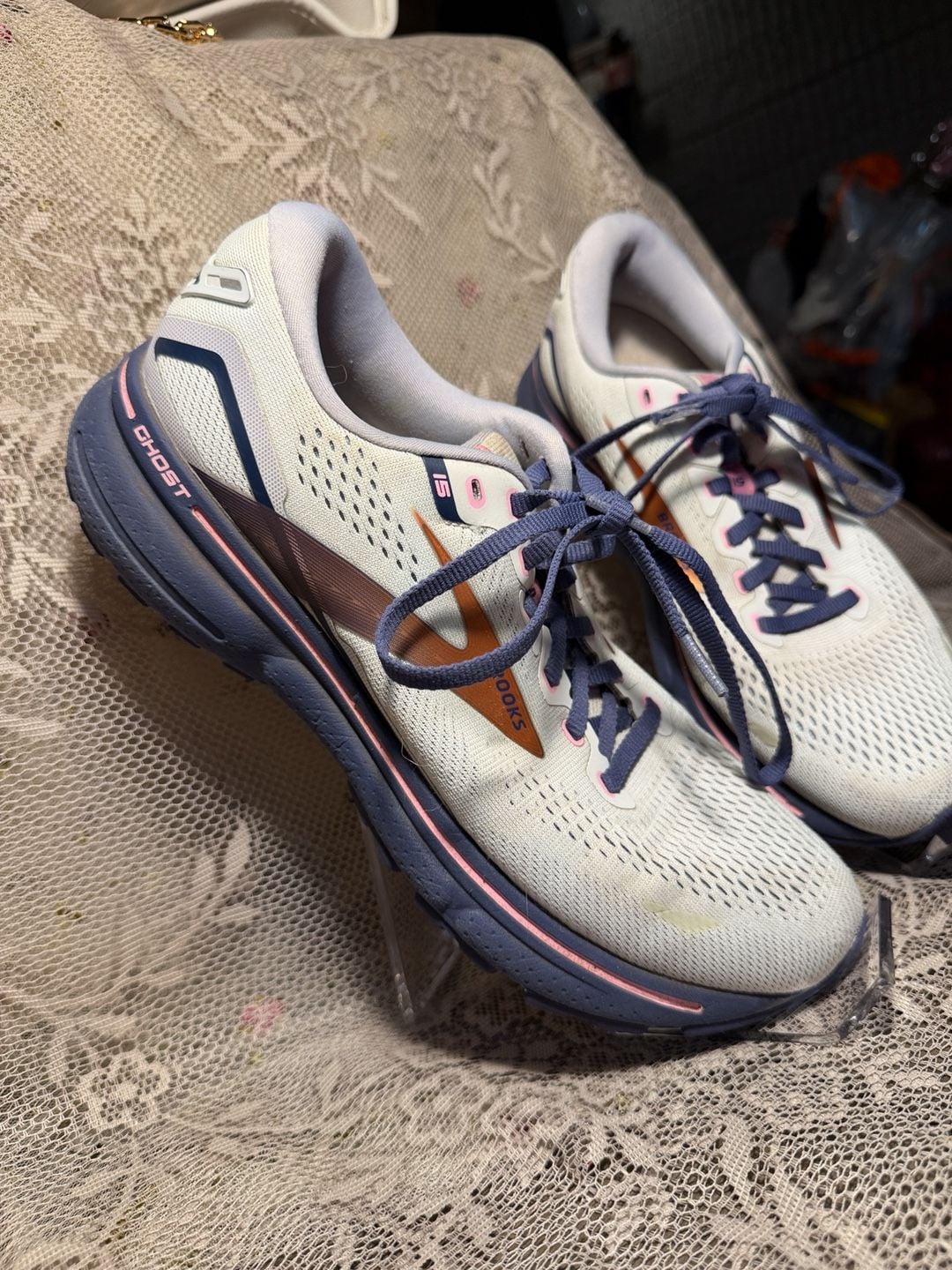 LUS 22 Brooks Ghost 15 Size 10 White Purple Running Shoes 3
