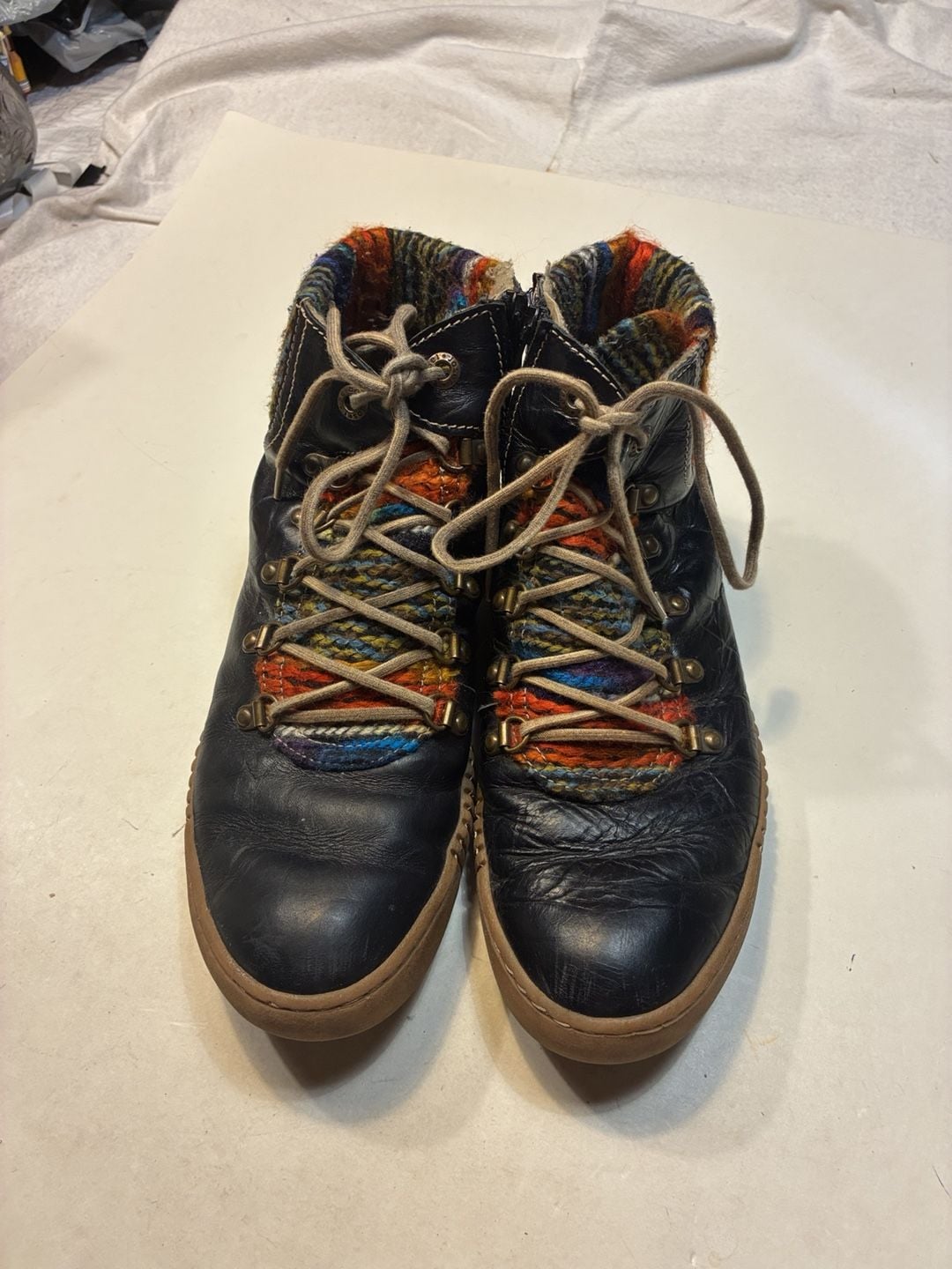 Josef Seibel Black Leather Wool Collar Hiking Boots 2