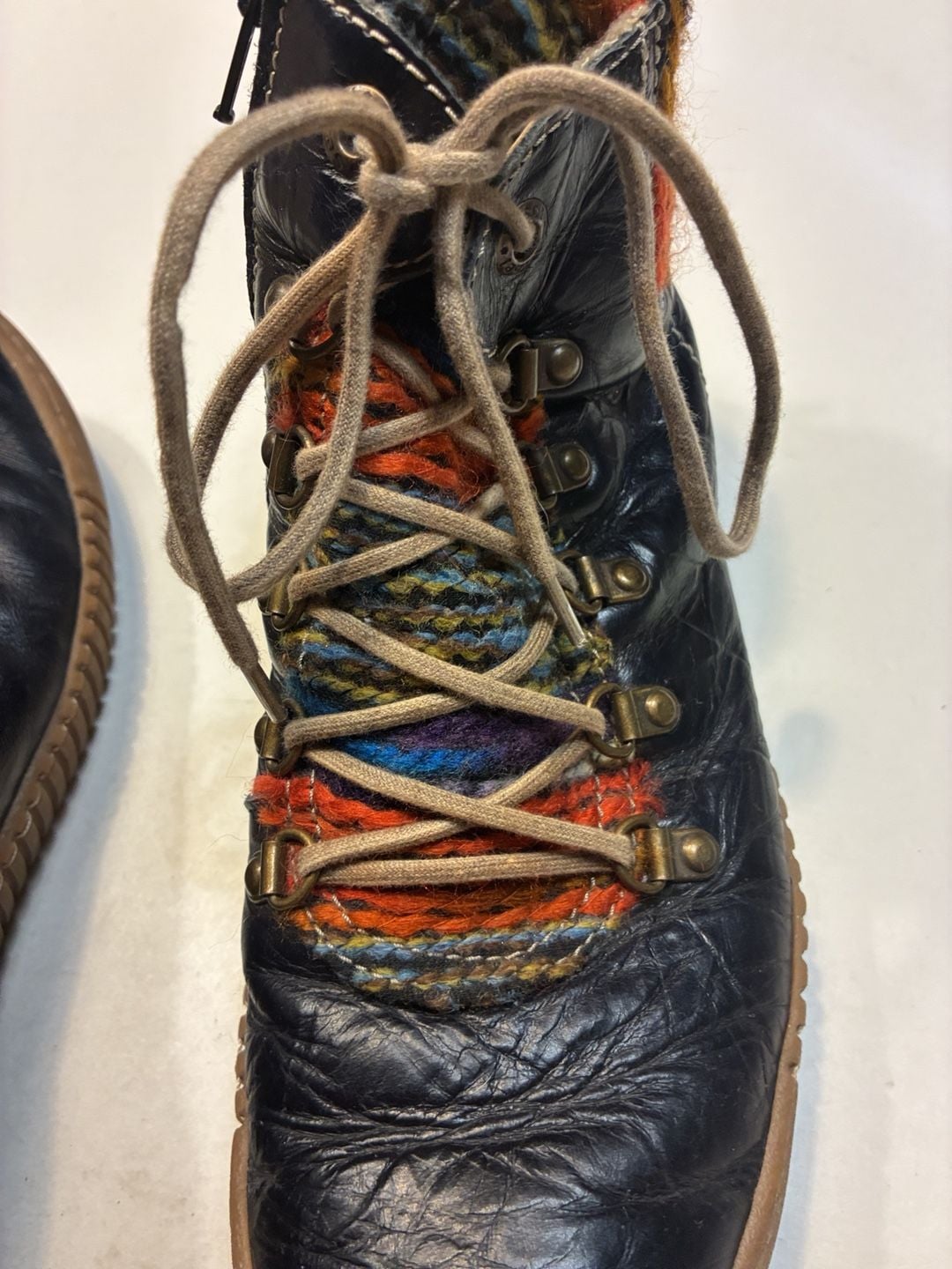Josef Seibel Black Leather Wool Collar Hiking Boots 10