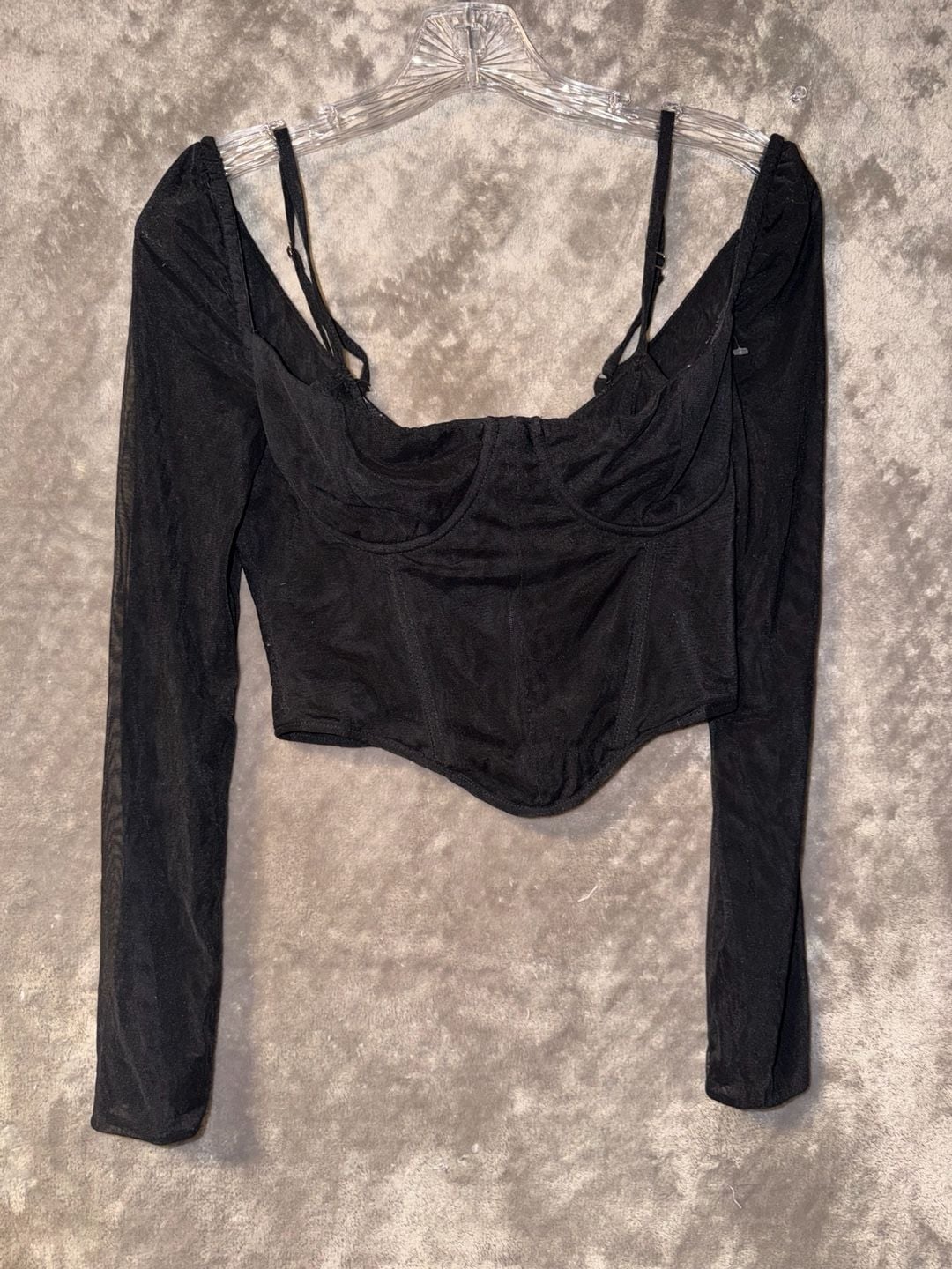 White Fox Black Mesh Long Sleeve Corset Top Women’s Small 3