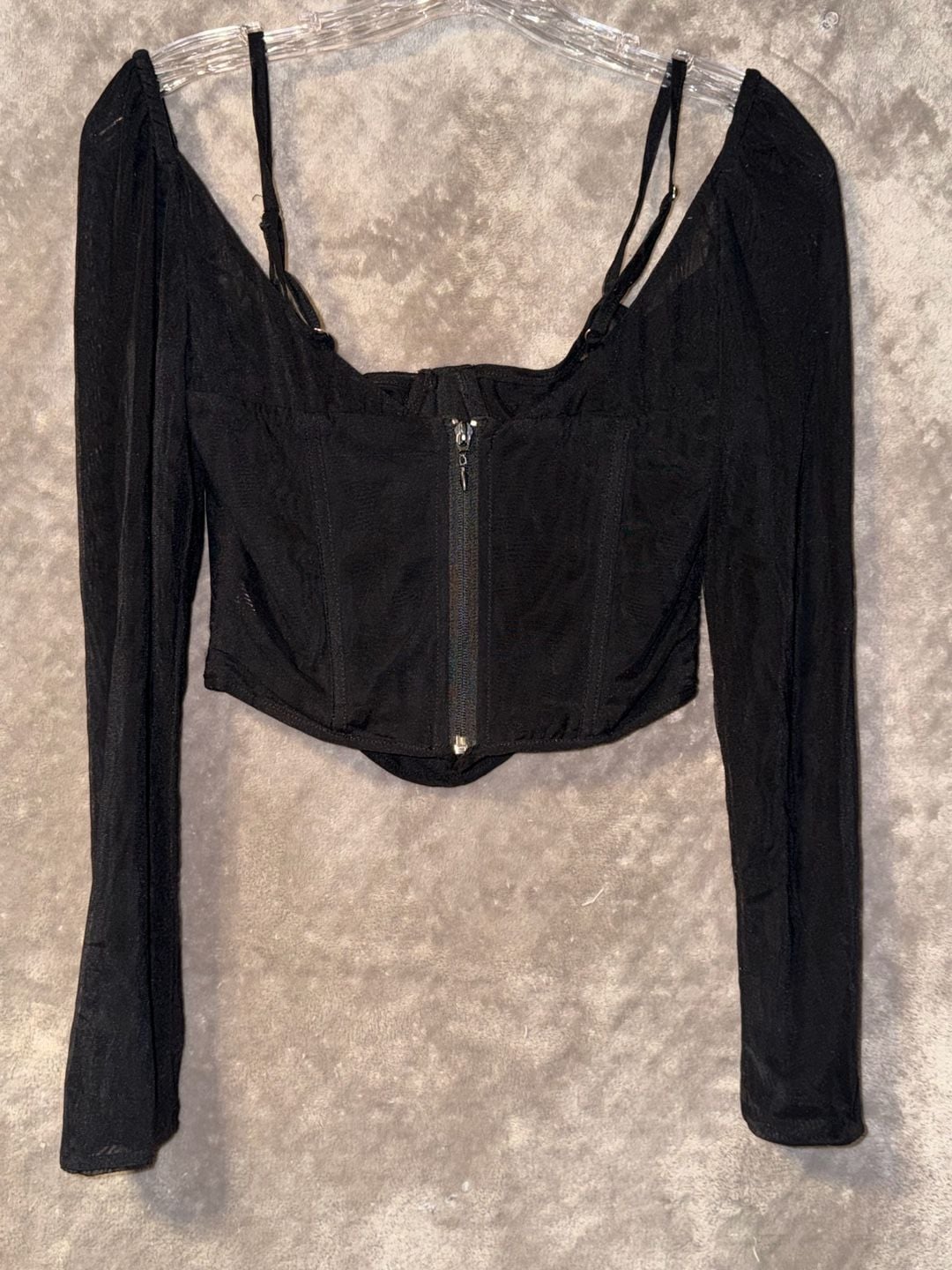 White Fox Black Mesh Long Sleeve Corset Top Women’s Small 6