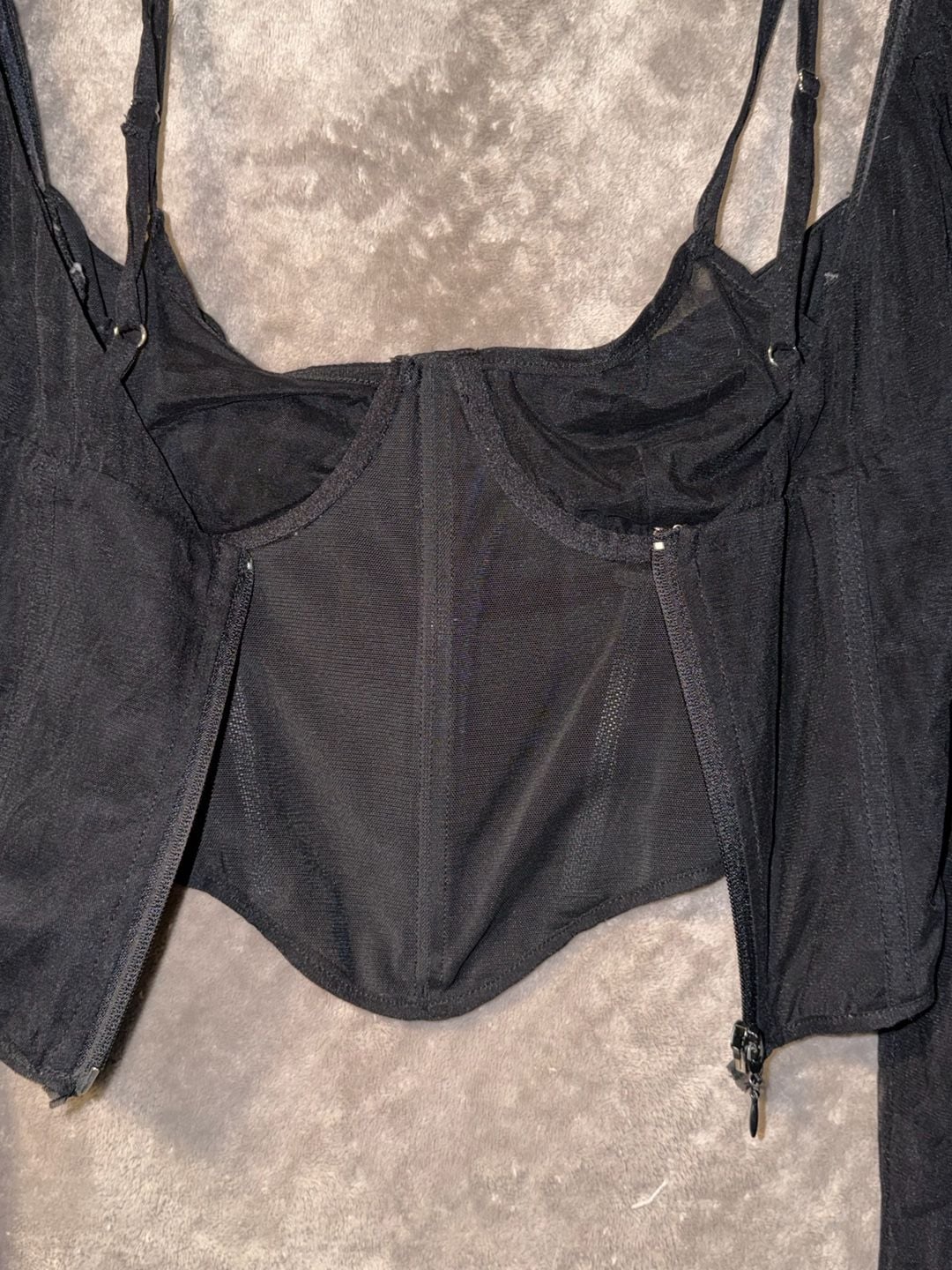 White Fox Black Mesh Long Sleeve Corset Top Women’s Small 7