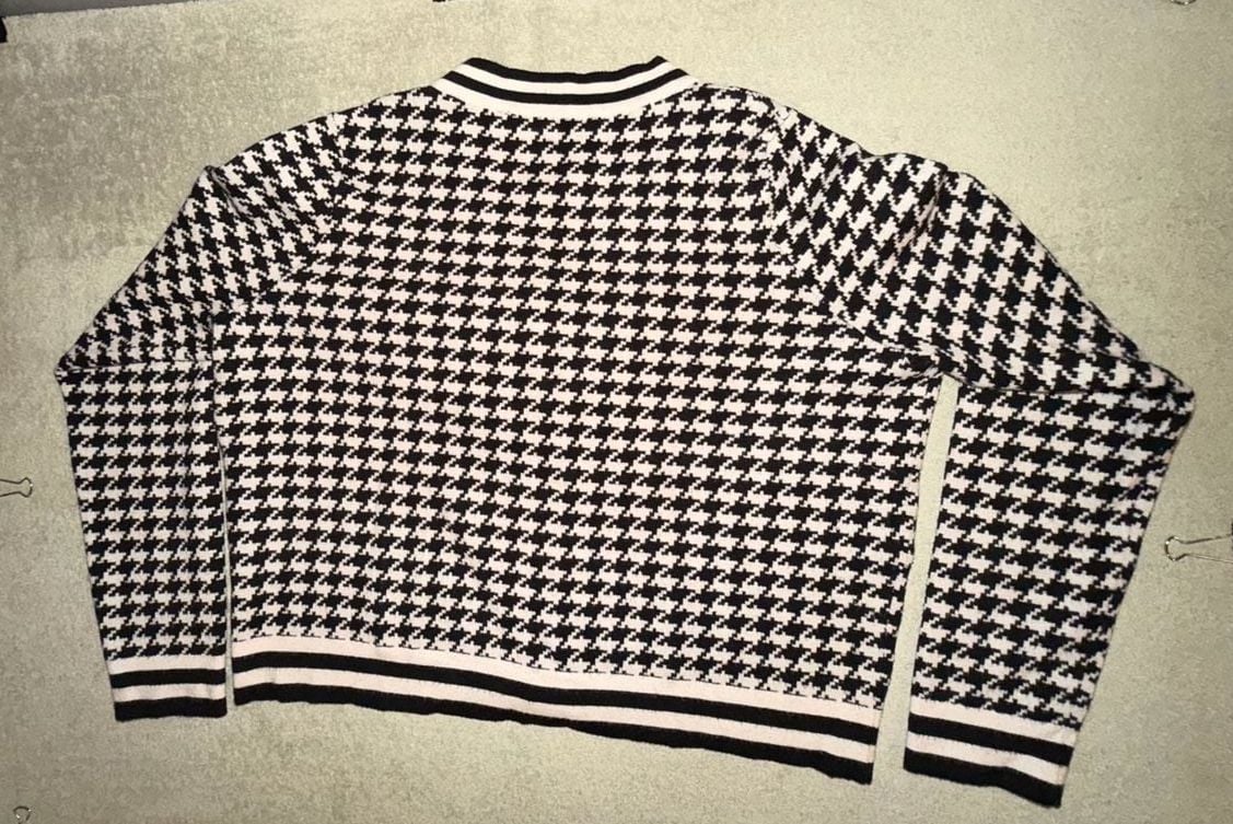 Cyrus Houndstooth Cardigan Sweater Size XL Black White Knit V-Neck 8