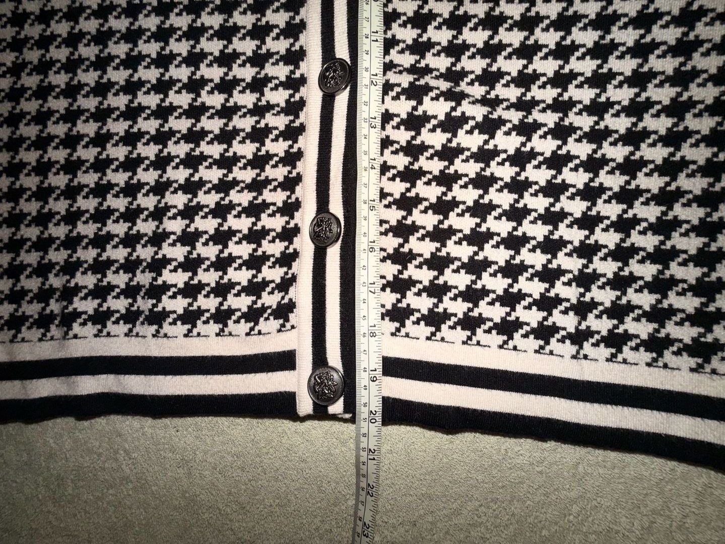 Cyrus Houndstooth Cardigan Sweater Size XL Black White Knit V-Neck 7