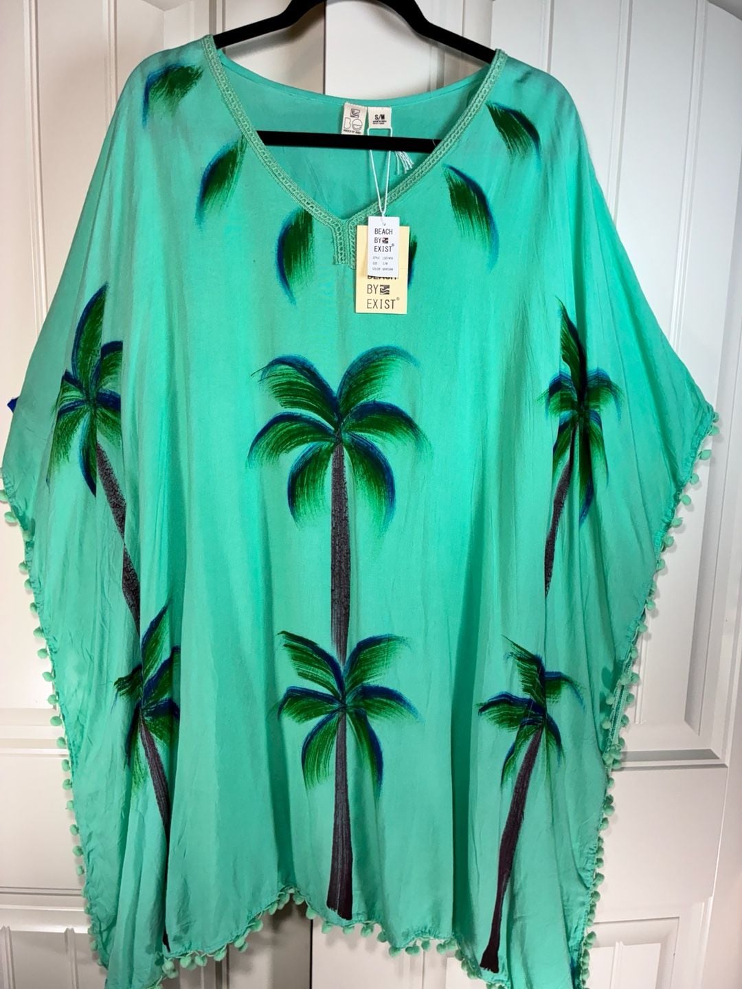 Beach By Exist Palm Tree Caftan Cover Up Size S/M Seafoam Green 2