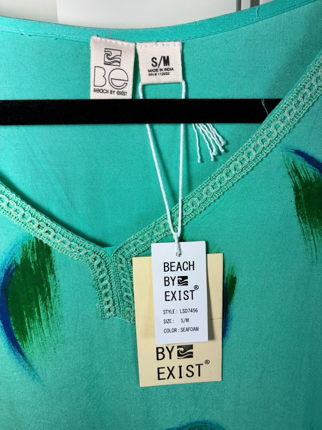 Beach By Exist Palm Tree Caftan Cover Up Size S/M Seafoam Green 3