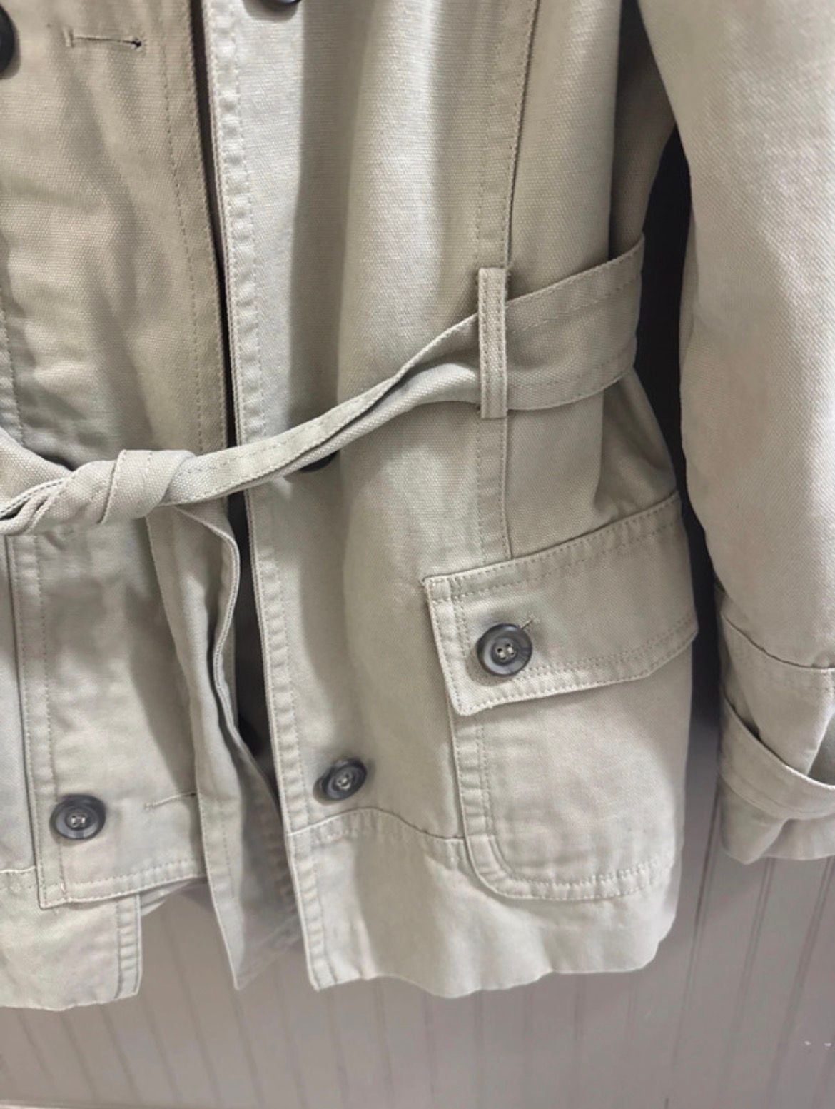 Via Trench Coat Size 10 Beige Cotton Short Belted Jacket 3