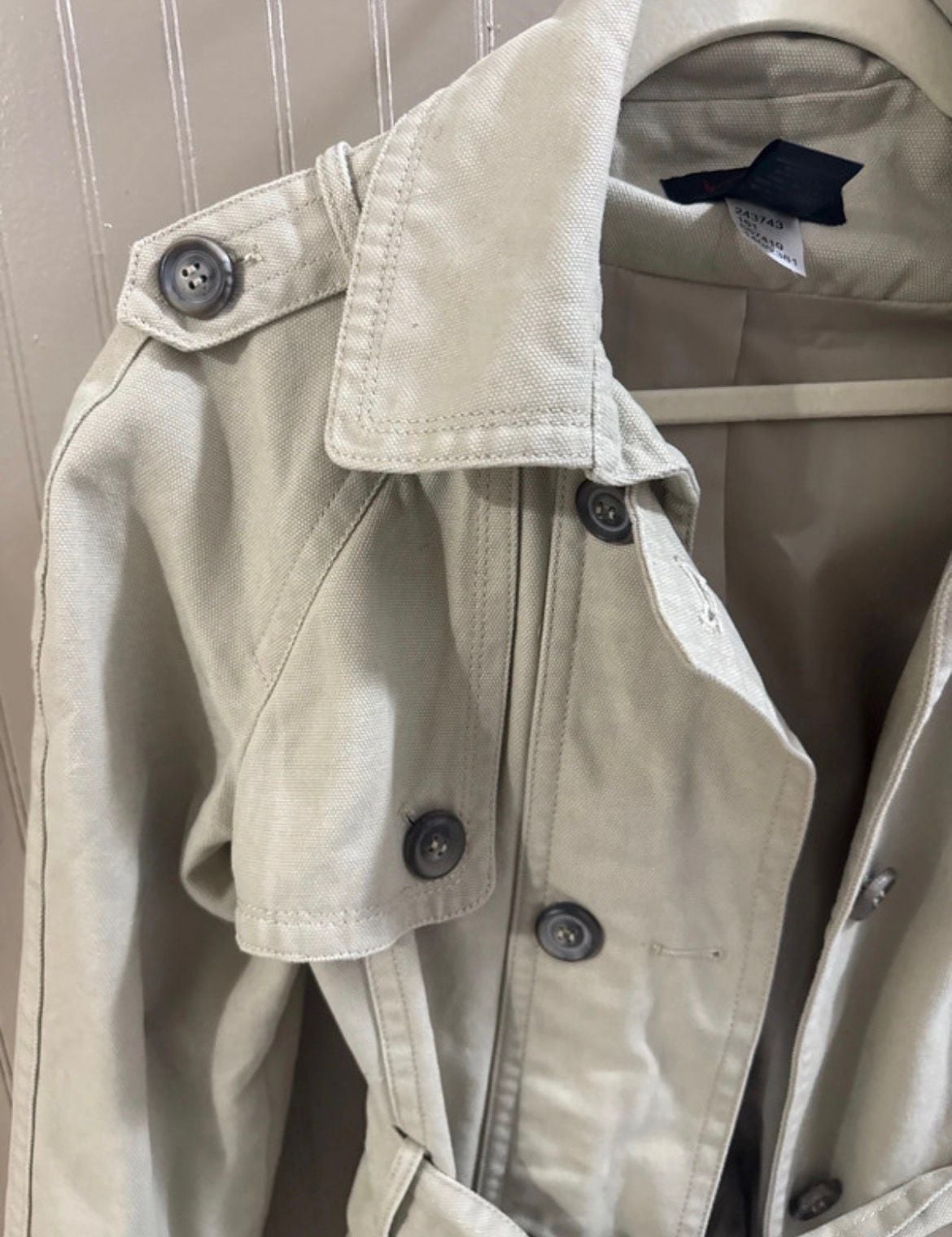 Via Trench Coat Size 10 Beige Cotton Short Belted Jacket 5