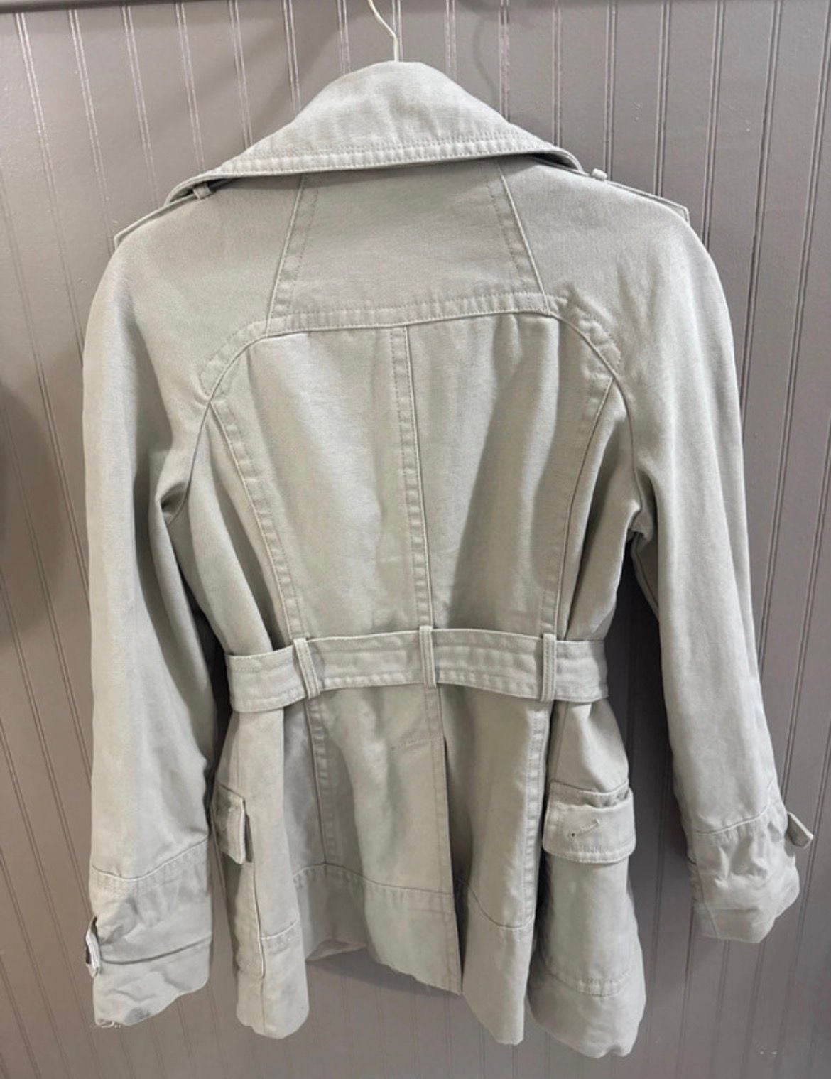 Via Trench Coat Size 10 Beige Cotton Short Belted Jacket 7