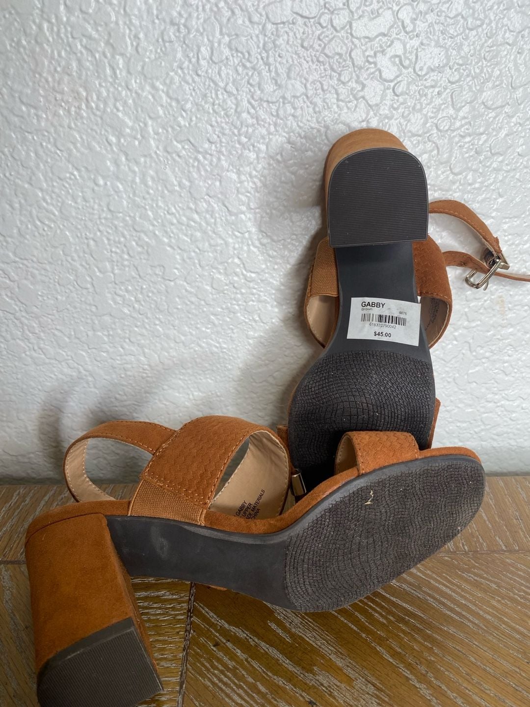 Gabby Block Heel Sandals Brown Faux Suede Tassel 5