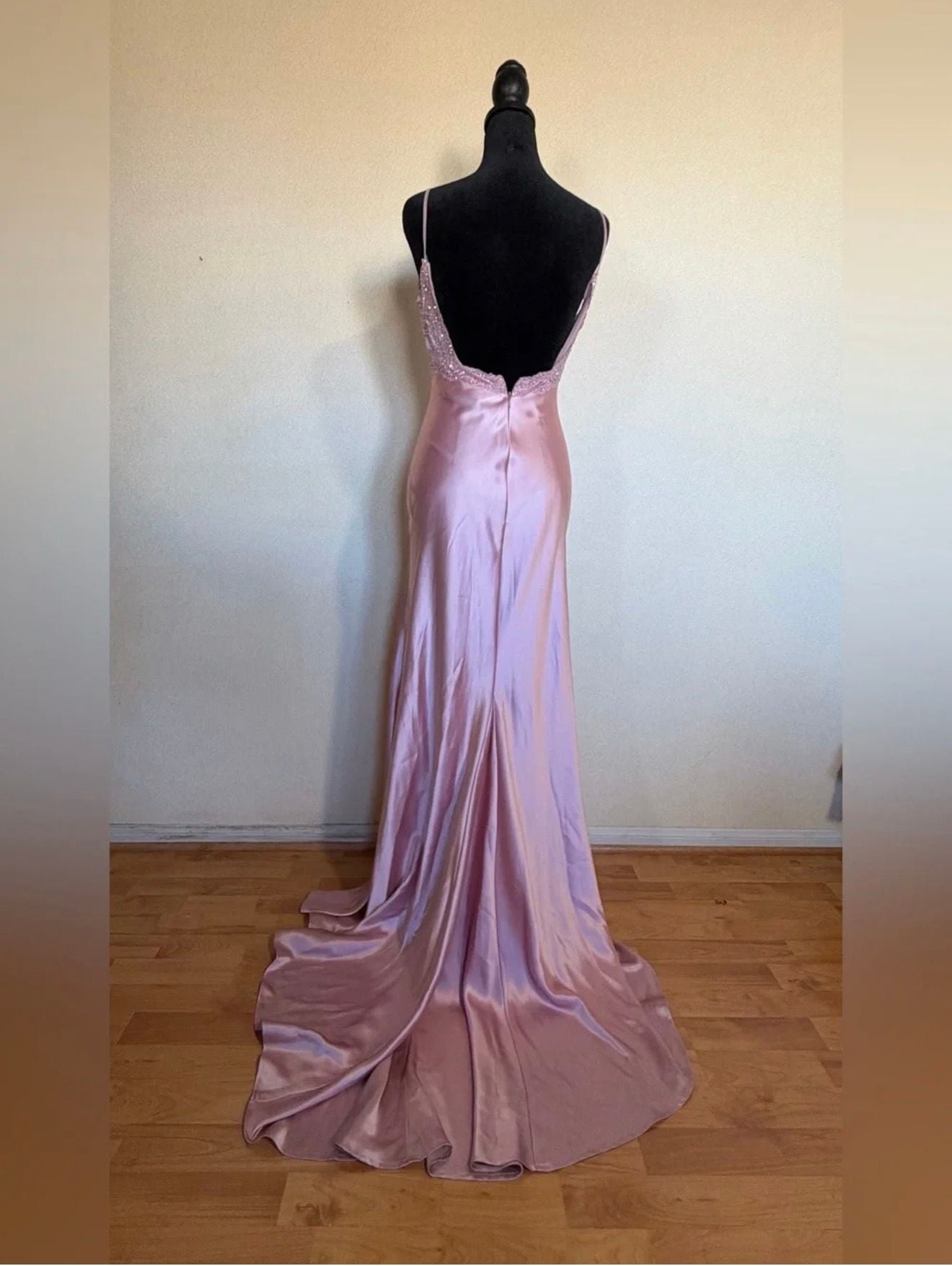 Pink Satin Lace Trim Formal Dress 5