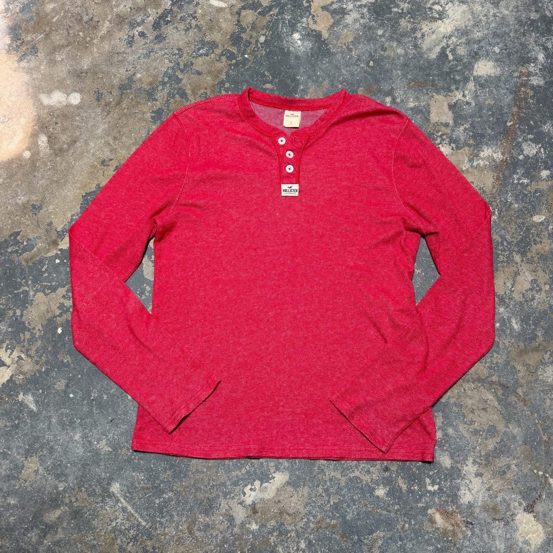 Hollister Thermal Henley Size L Red Long Sleeve 2