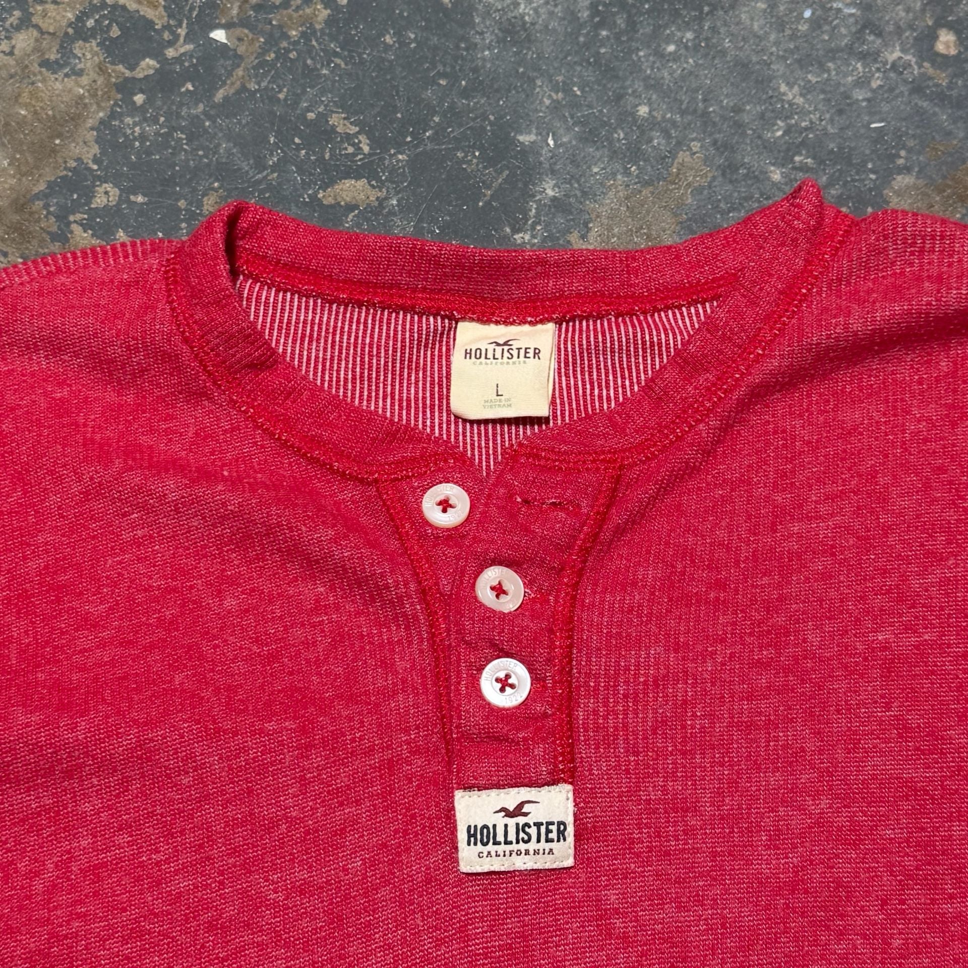 Hollister Thermal Henley Size L Red Long Sleeve 3