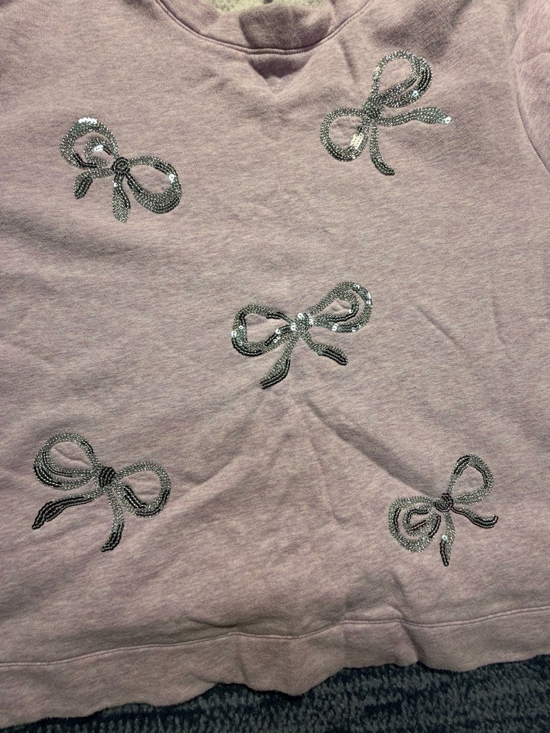 Talbots Sequin Bow Sweatshirt XL Purple Heather Pullover 5