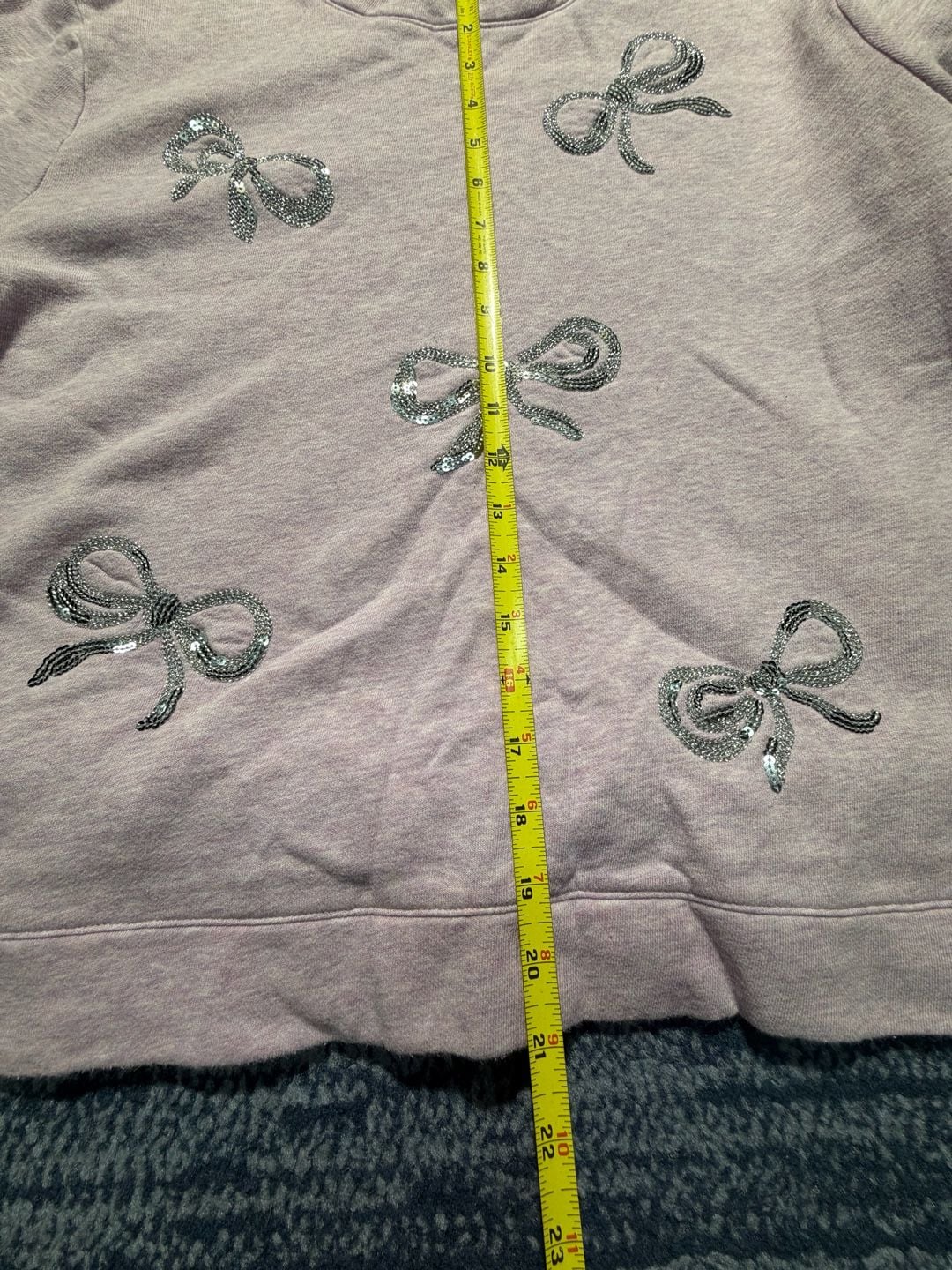 Talbots Sequin Bow Sweatshirt XL Purple Heather Pullover 11