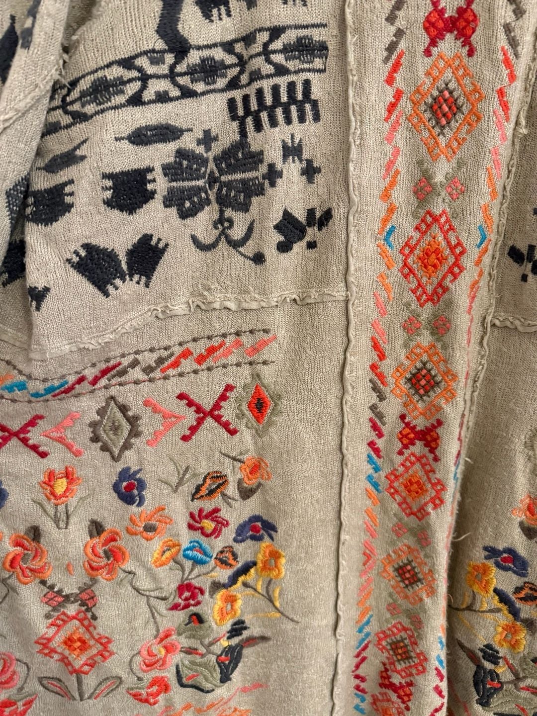 Johnny Was Biya Embroidered Hooded Duster Cardigan Size L Beige Boho Sweater 8