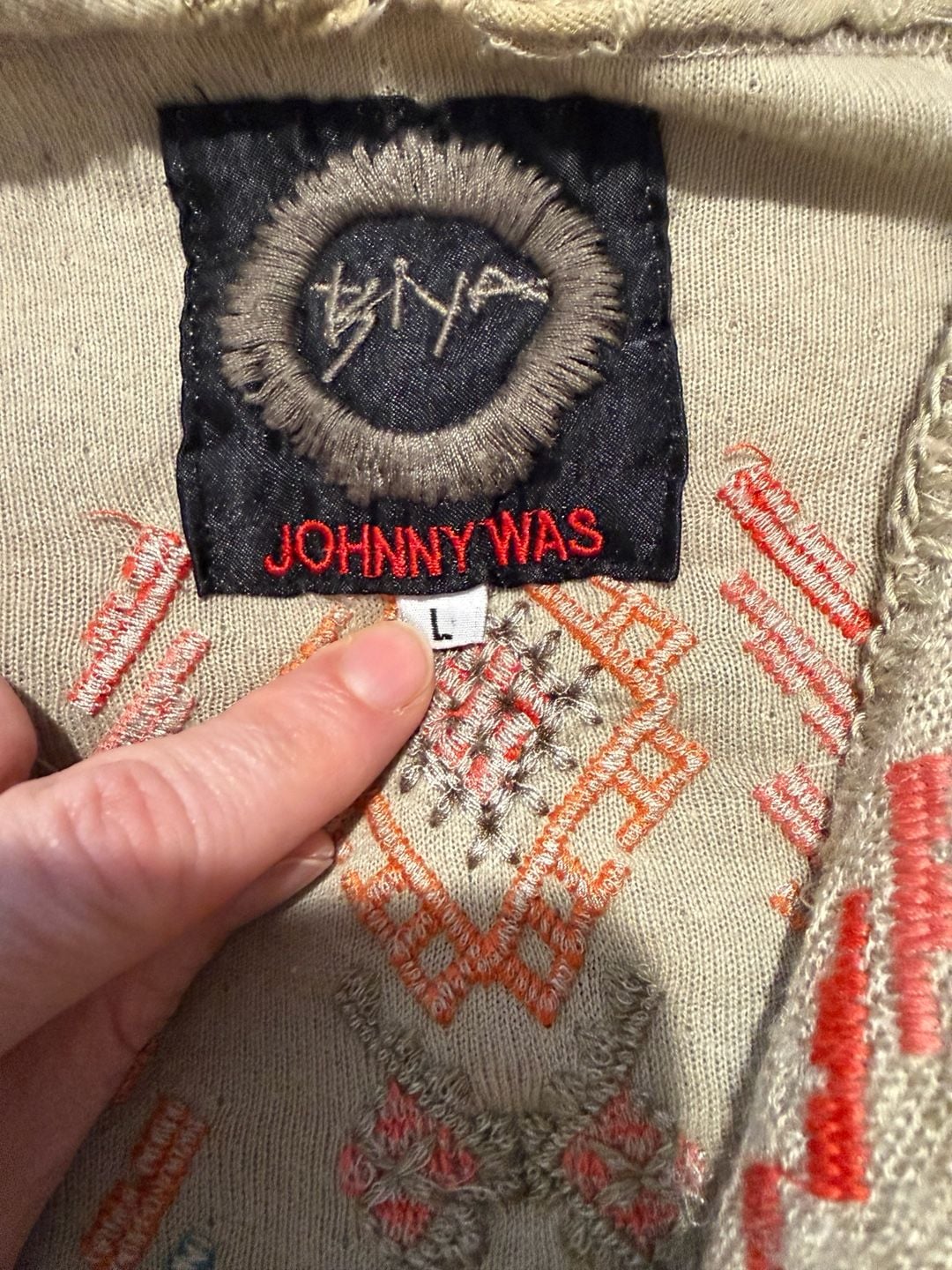 Johnny Was Biya Embroidered Hooded Duster Cardigan Size L Beige Boho Sweater 9