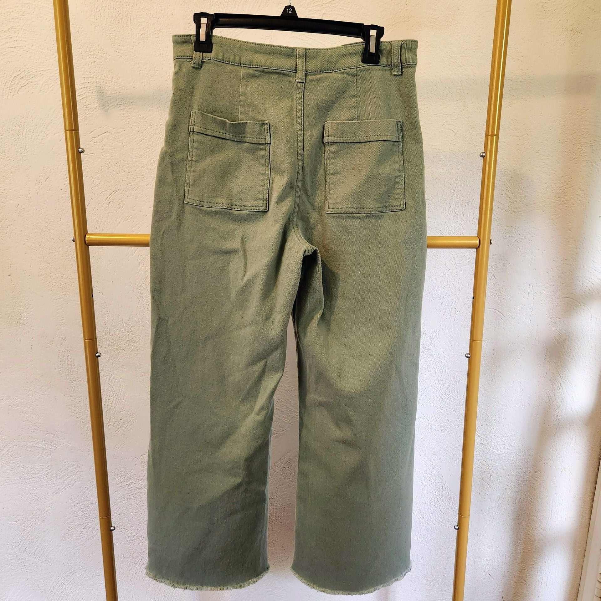Anniewear Crop Pants Size XL Green Wide Leg Raw Hem 4