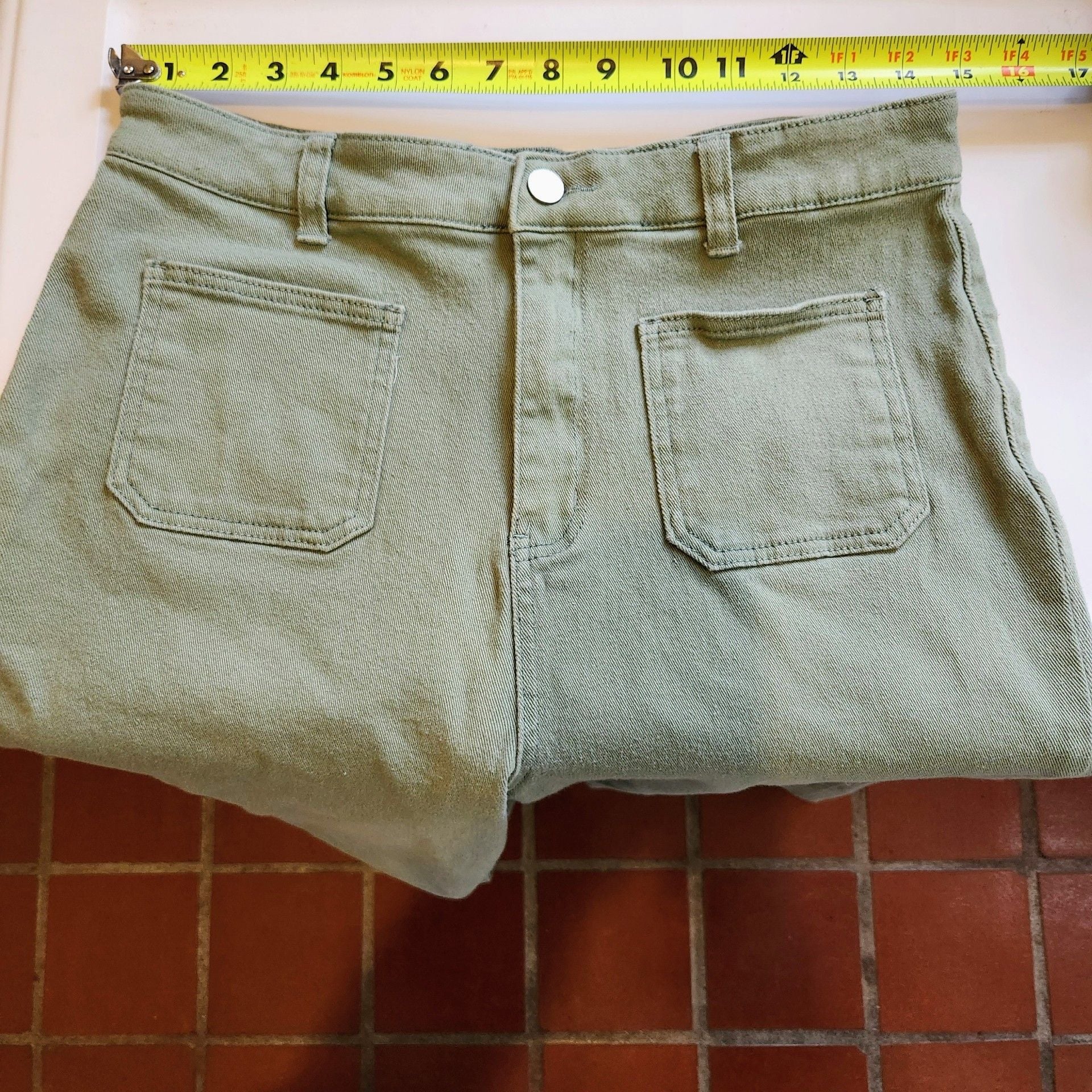 Anniewear Crop Pants Size XL Green Wide Leg Raw Hem 6