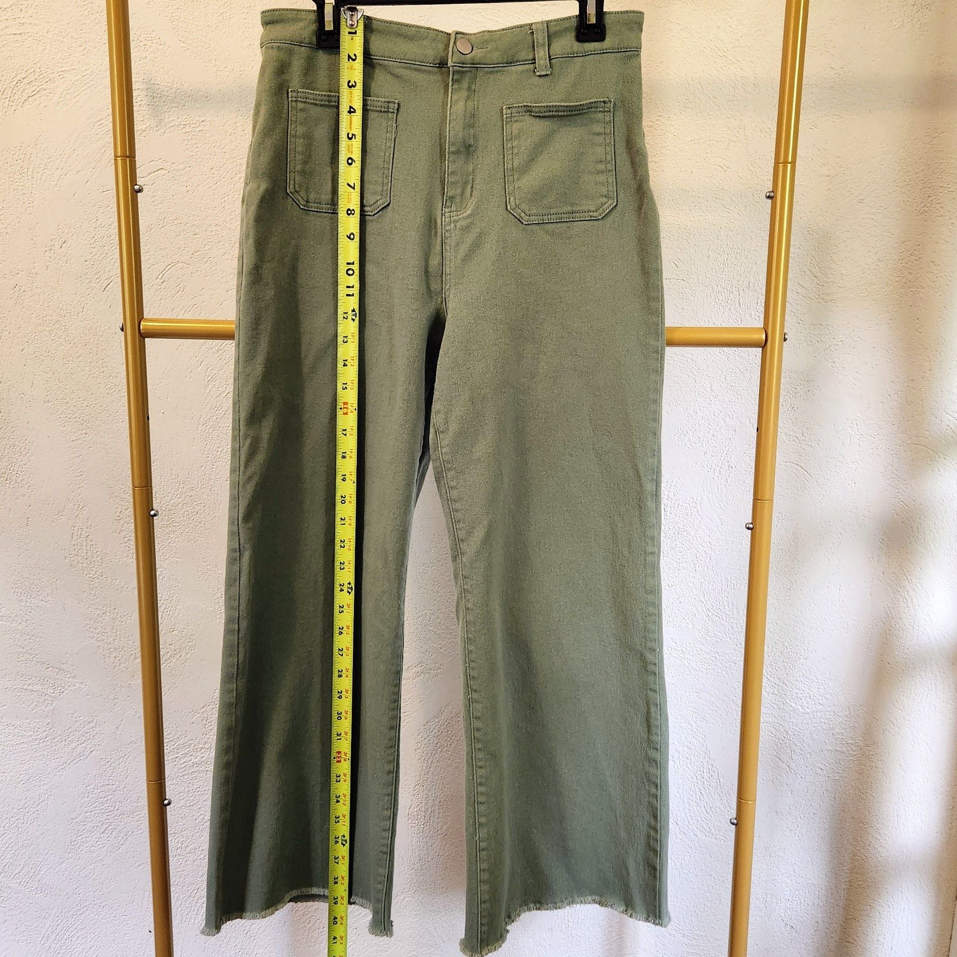 Anniewear Crop Pants Size XL Green Wide Leg Raw Hem 7