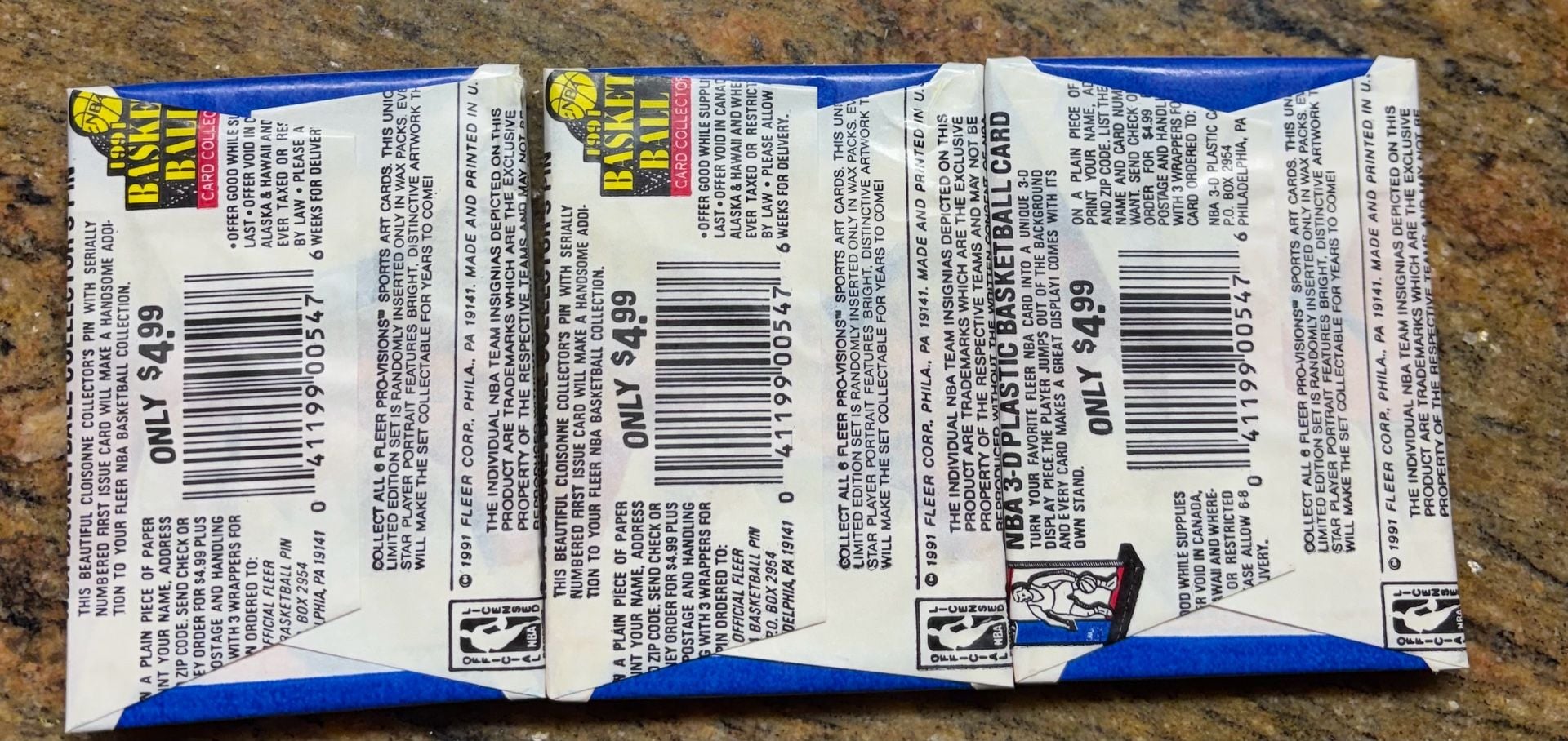 1991 Fleer Basketball Wax Pack Lot of 3 Unopened. Jordan! 2