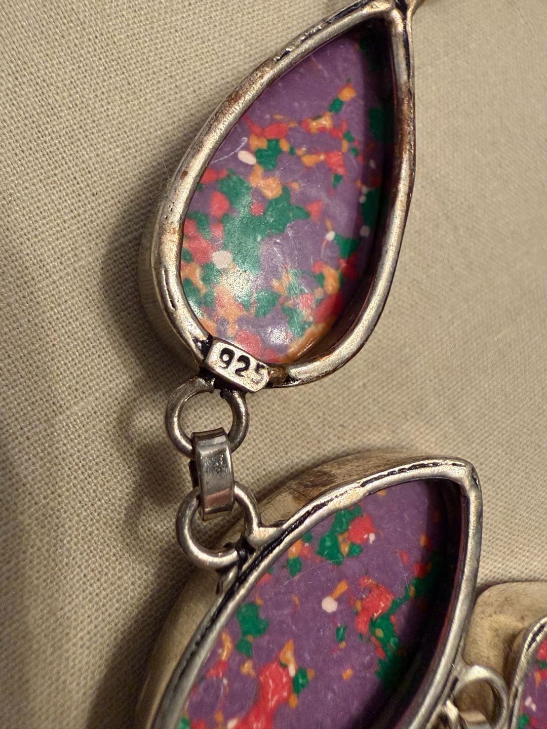 Sterling Silver 925 Purple Multi Color Stone Link Bracelet 7