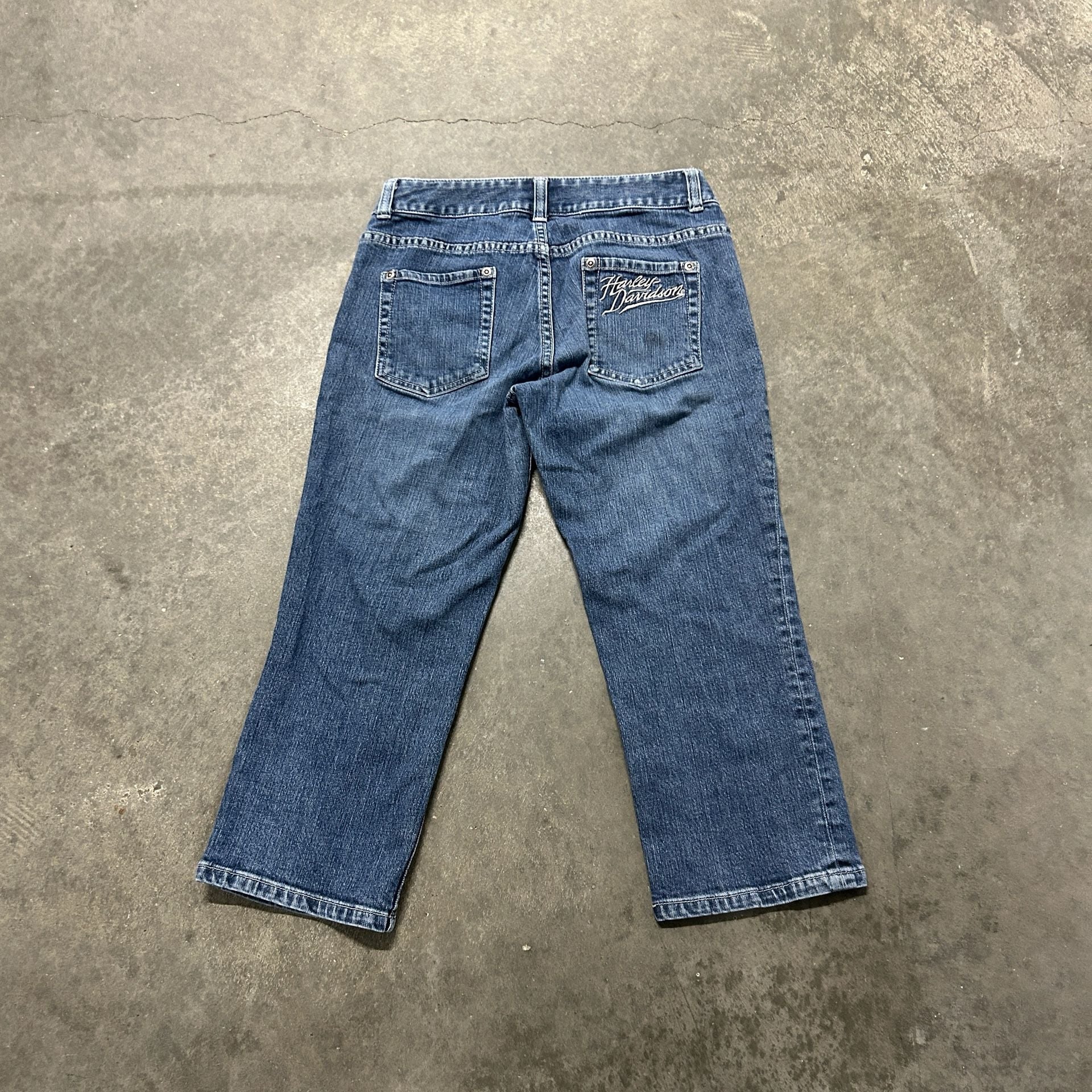 Harley Davidson Womens Size 2 Y2K Capri Jeans Embroidered Logo Cropped Denim 2