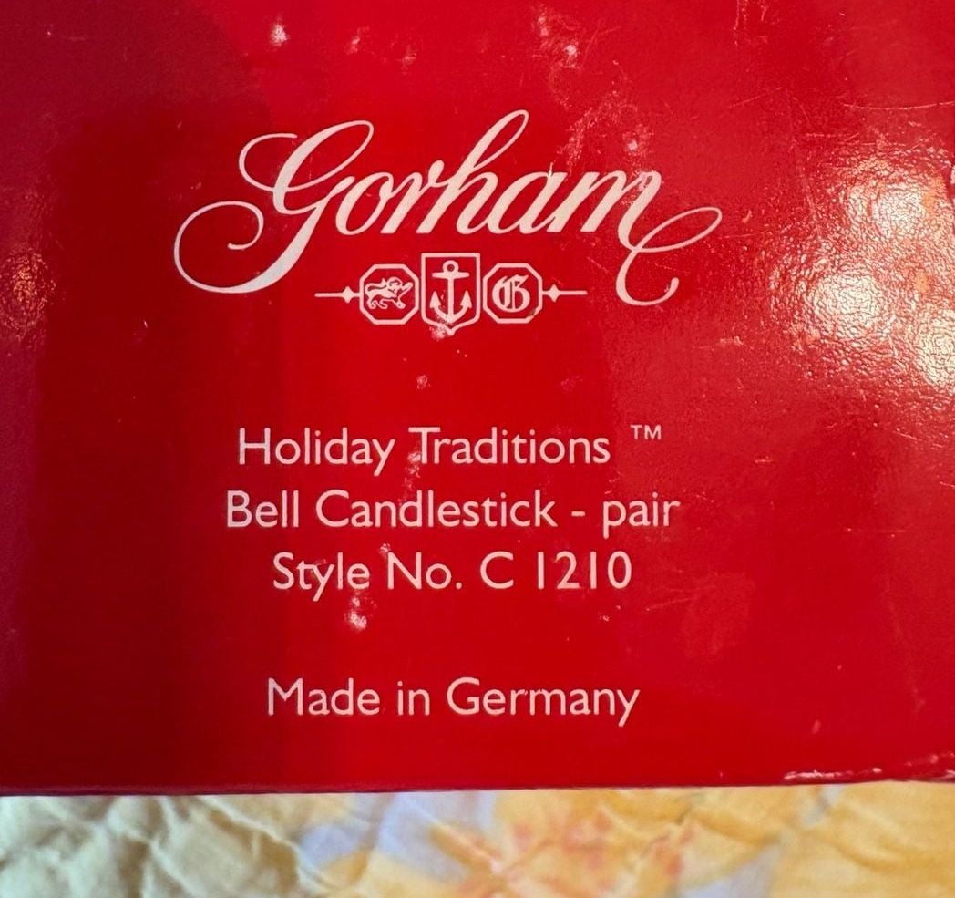 New Gorham Holiday Traditions Bell Candlestick Pair Style C1210 New In Box 4