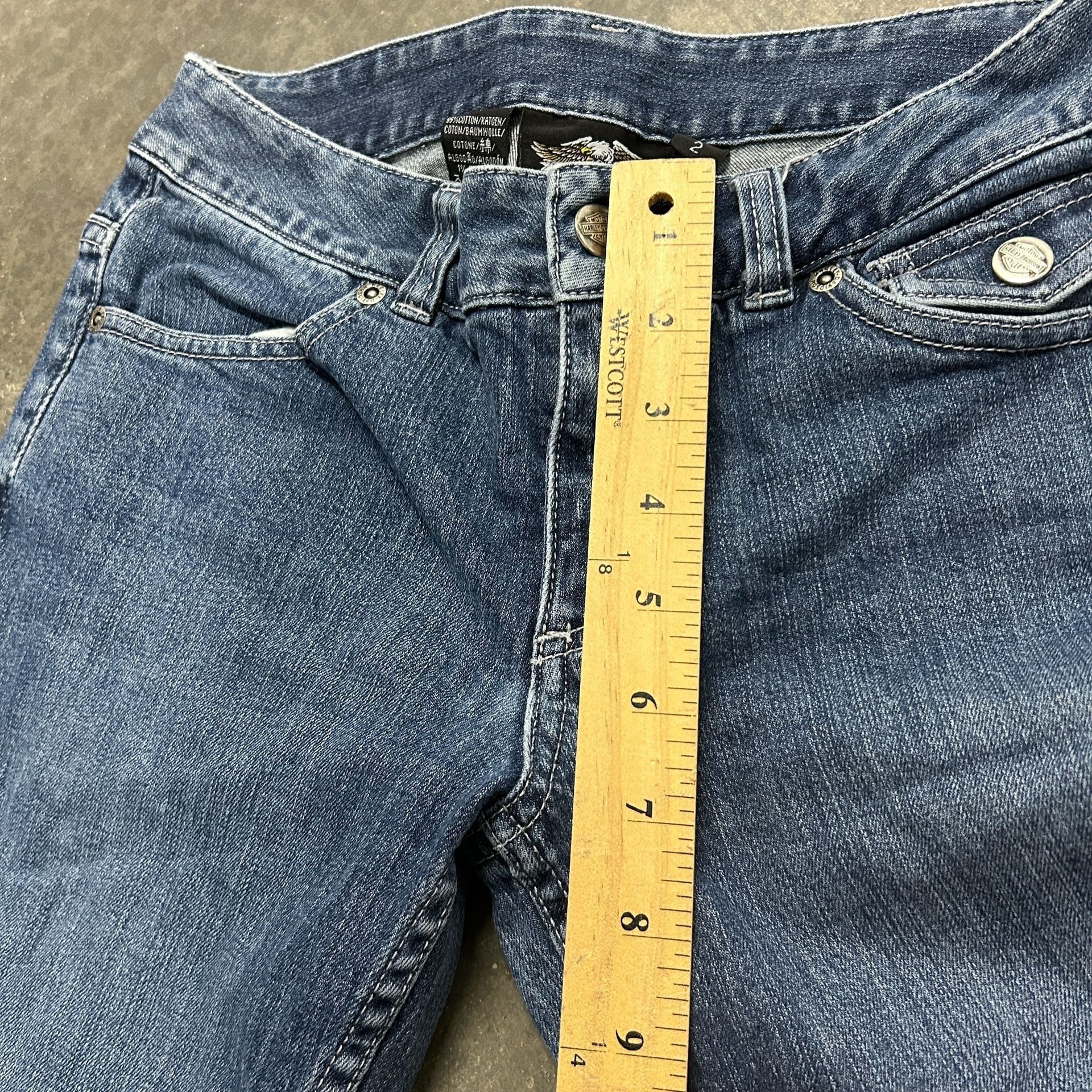 Harley Davidson Womens Size 2 Y2K Capri Jeans Embroidered Logo Cropped Denim 7