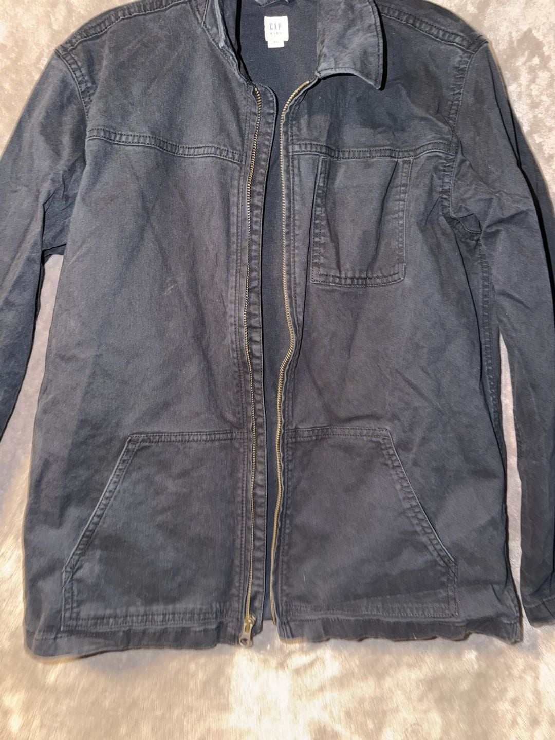 Gap Kids Denim Jacket Size 14-16 Girl’s Black Zip Front Utility 5