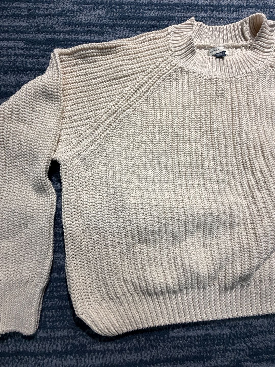American Eagle Chunky Knit Crew Neck Sweater Cream 4