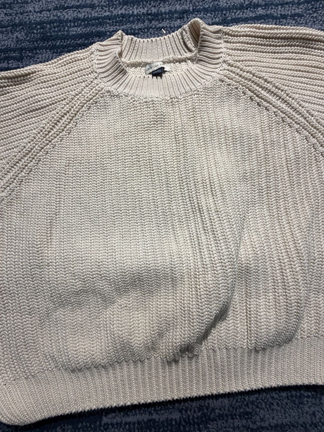 American Eagle Chunky Knit Crew Neck Sweater Cream 5