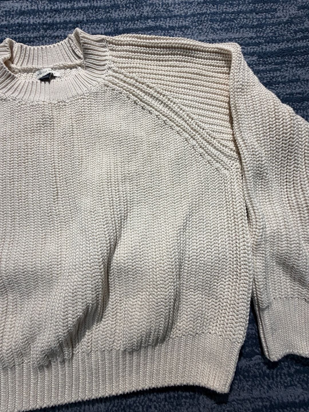 American Eagle Chunky Knit Crew Neck Sweater Cream 6