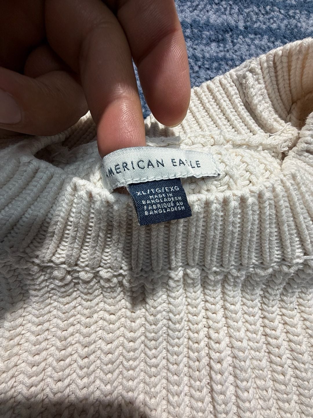 American Eagle Chunky Knit Crew Neck Sweater Cream 8