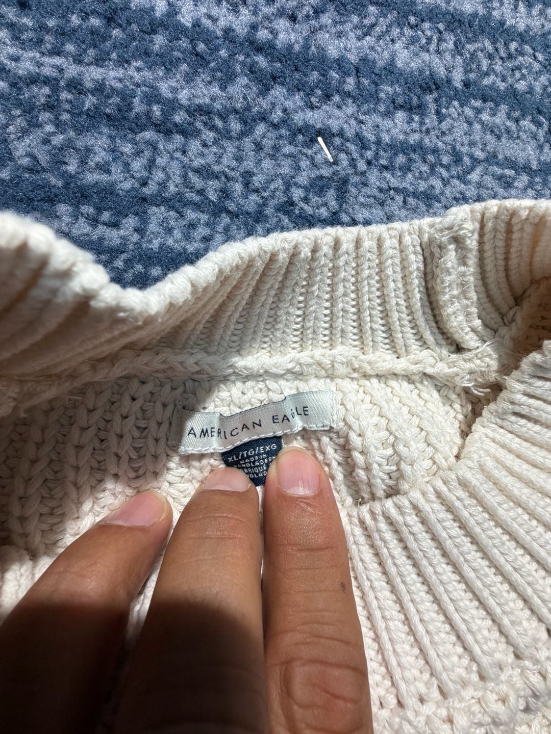 American Eagle Chunky Knit Crew Neck Sweater Cream 9