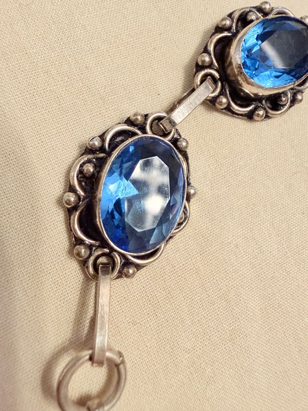 Vintage Sterling Silver Blue Topaz Gemstone Toggle Bracelet 925 3