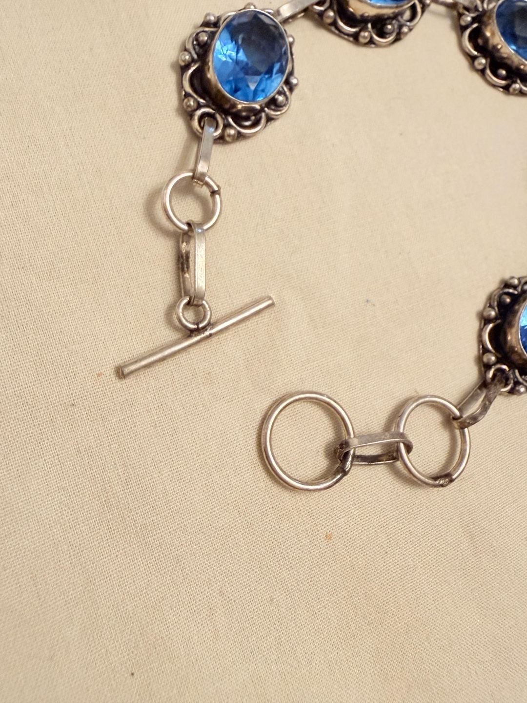 Vintage Sterling Silver Blue Topaz Gemstone Toggle Bracelet 925 4