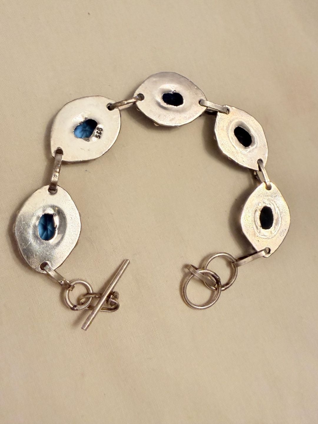 Vintage Sterling Silver Blue Topaz Gemstone Toggle Bracelet 925 5