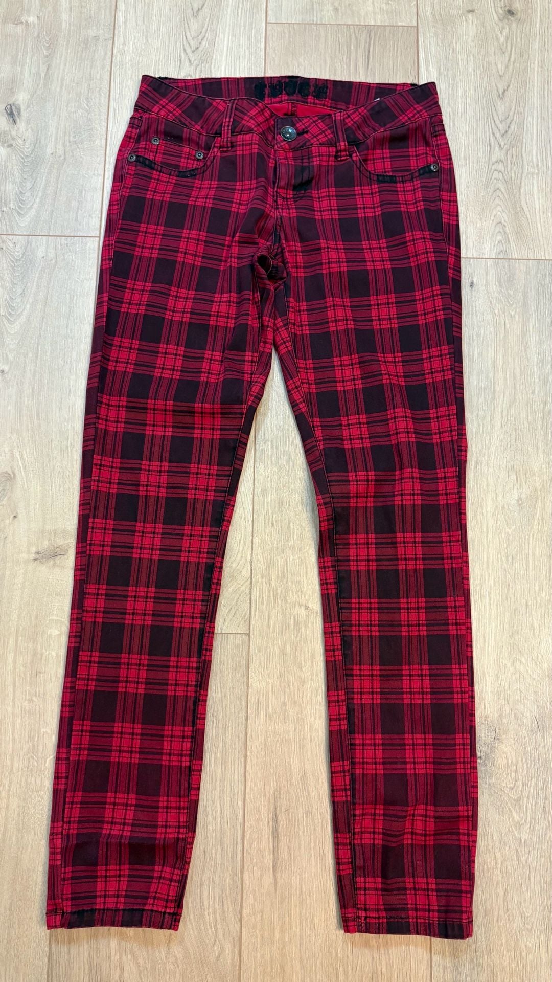 Truce Tartan Plaid Skinny Pants Size S Red Black Punk 3