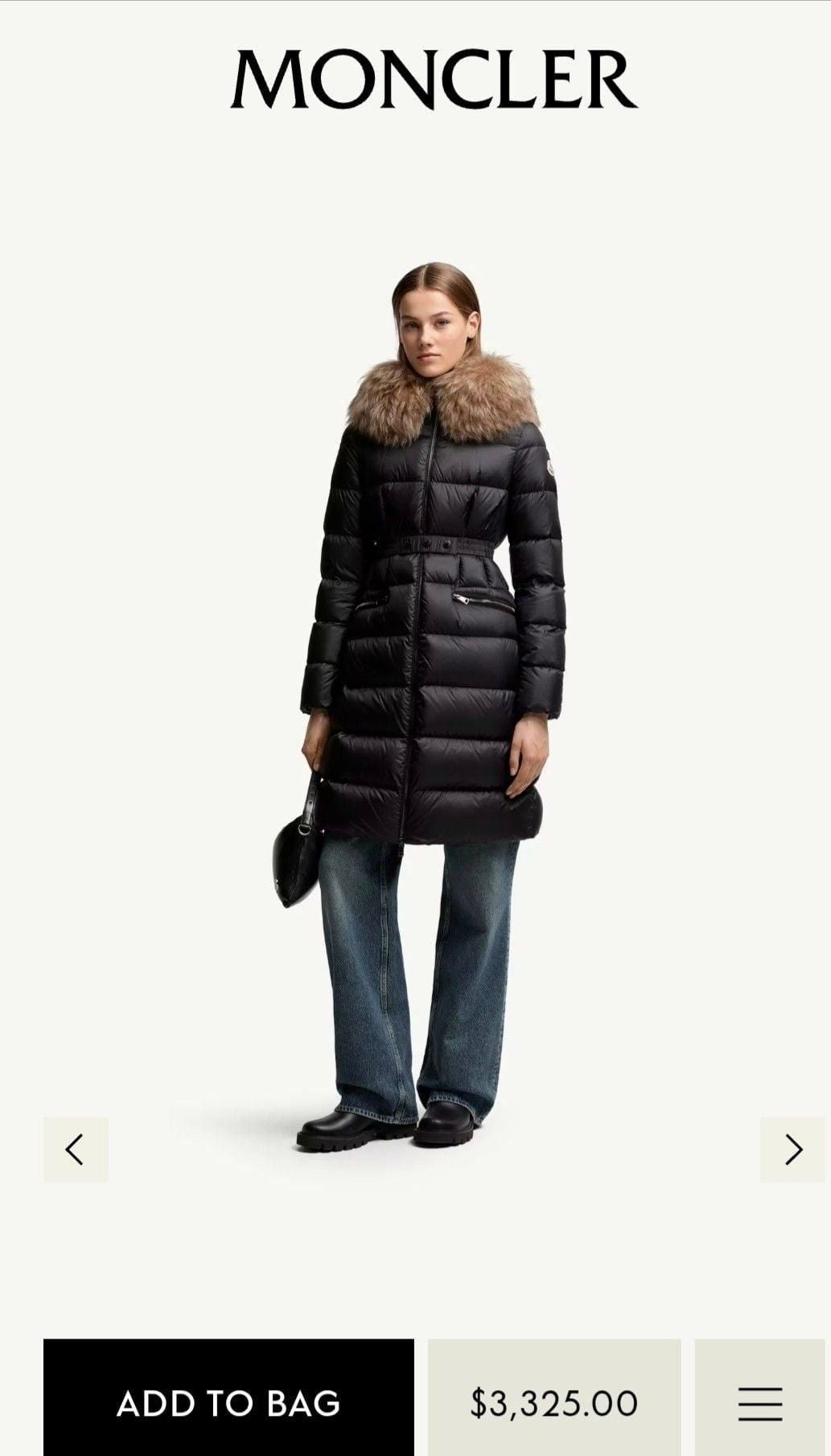 Moncler Long Puffer Down Coat With Fur Hood Black Sz 0 14