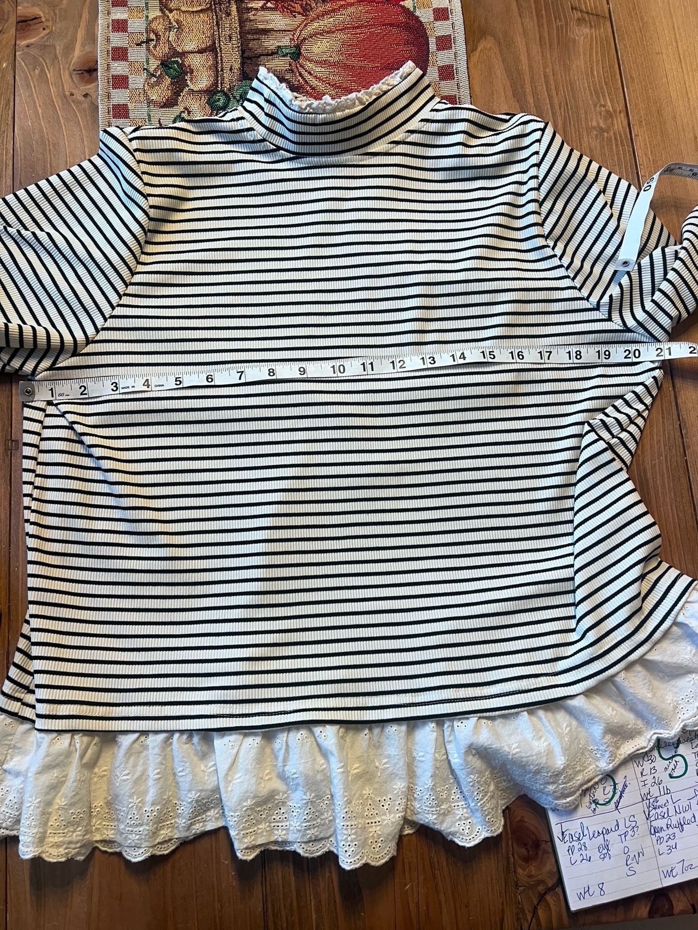 Friful Black White Striped Long Sleeve Top Size L Ruffled Hem 5